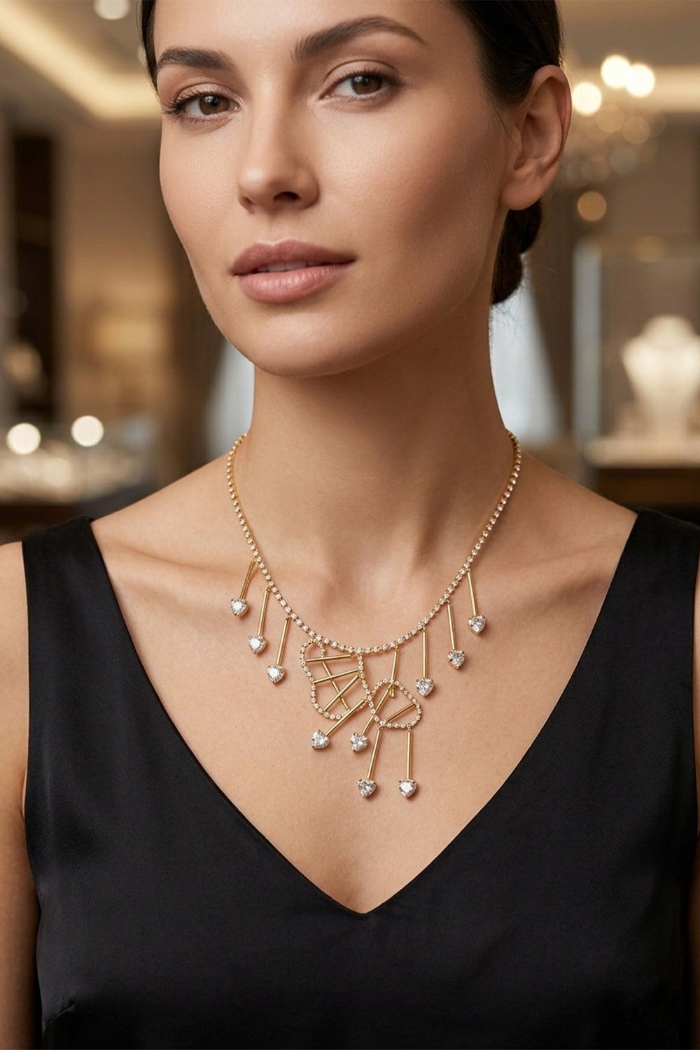 Toptan Çelik Sallantılı Kalp Zirkon Taşlı Shaker Model Kadın Kolye