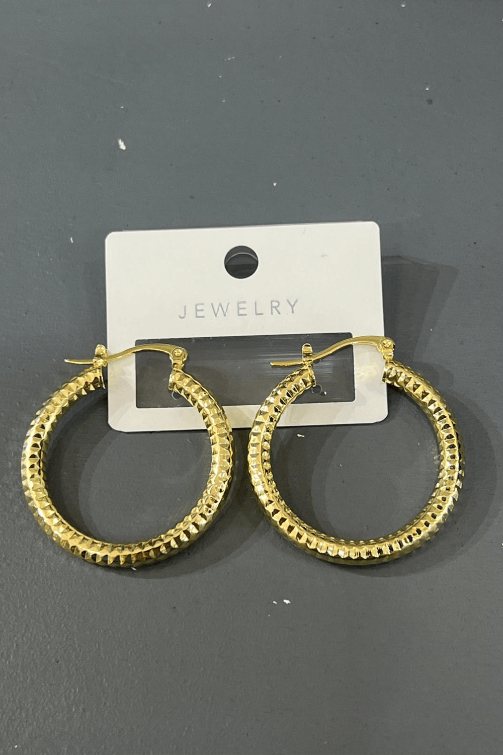 Premium Çelik Dokulu Gold Halka Küpe