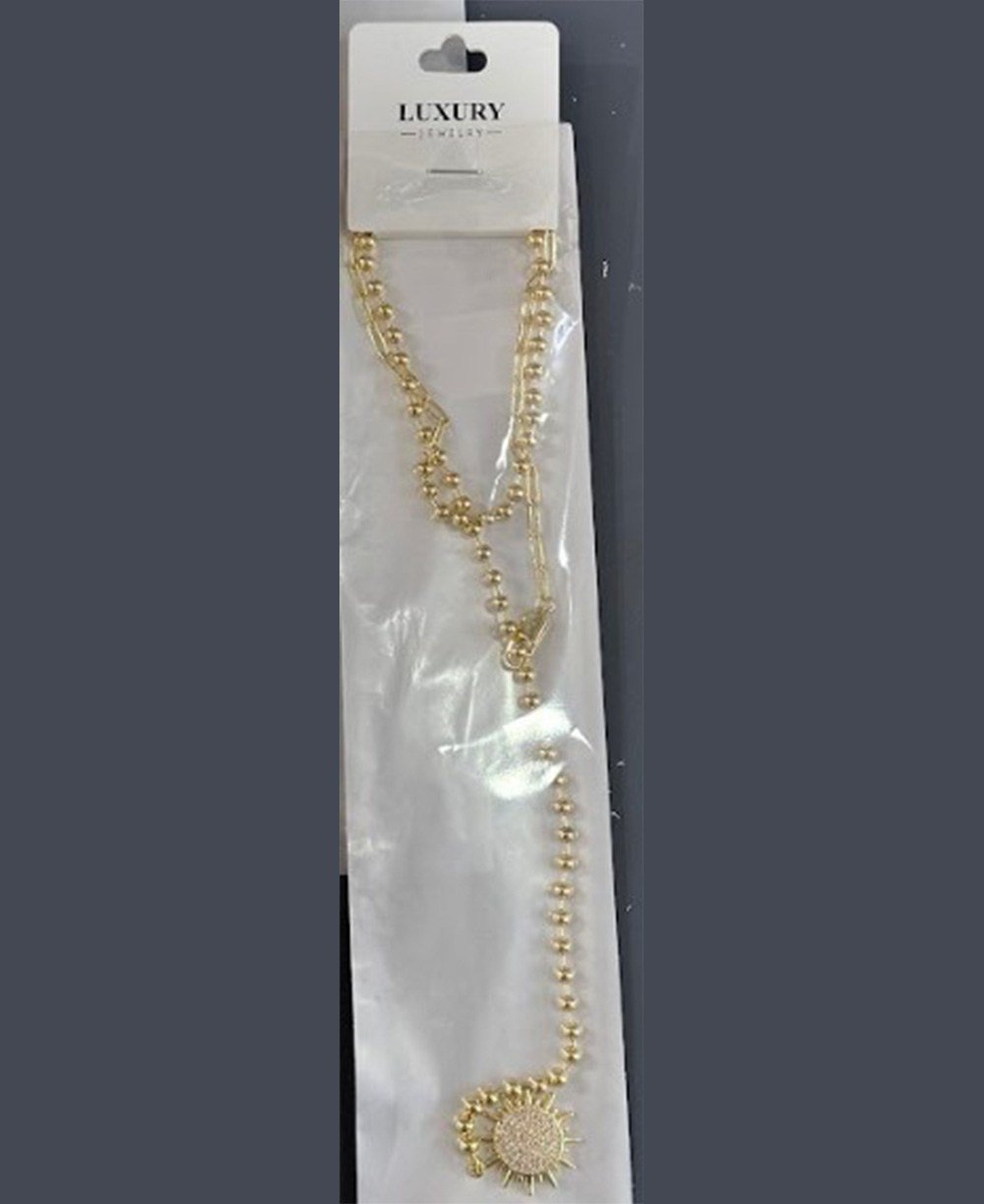 Toptan Paslanmaz Çelik Gold Zirkon Taşlı Büyük Güneş Figürlü Kolye