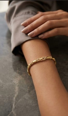 Toptan Zirkon Taşlı Silindir Kesim Gold Çelik Bileklik
