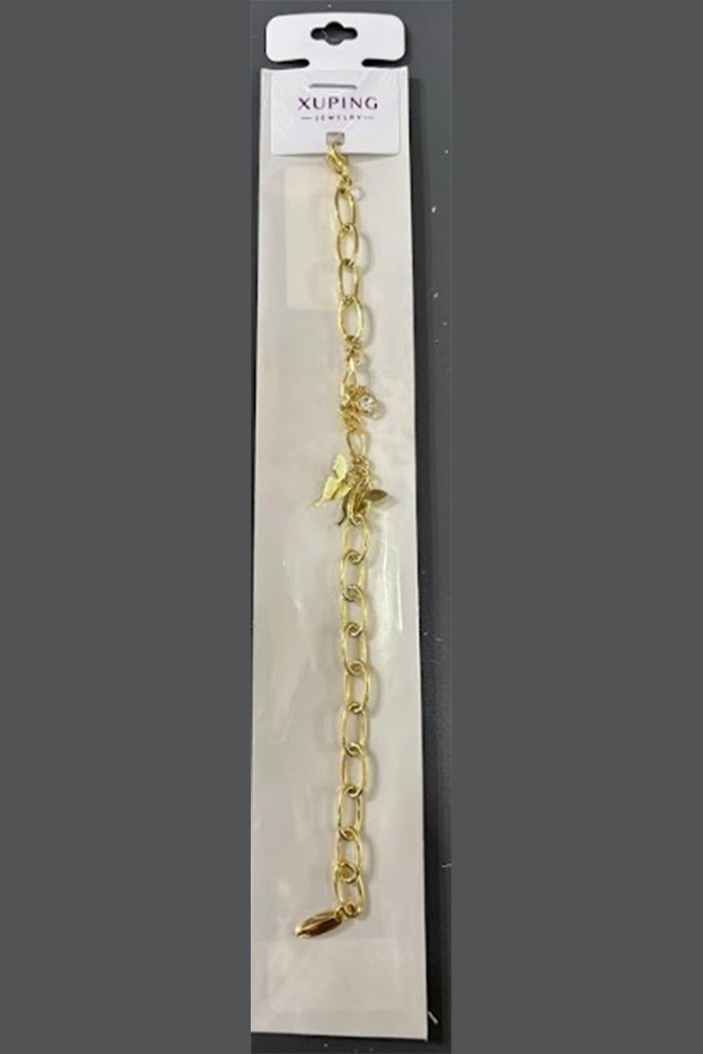 Xuping Toptan Kelebek Figürlü ve Tektaş Detaylı Oval Zincir Bileklik