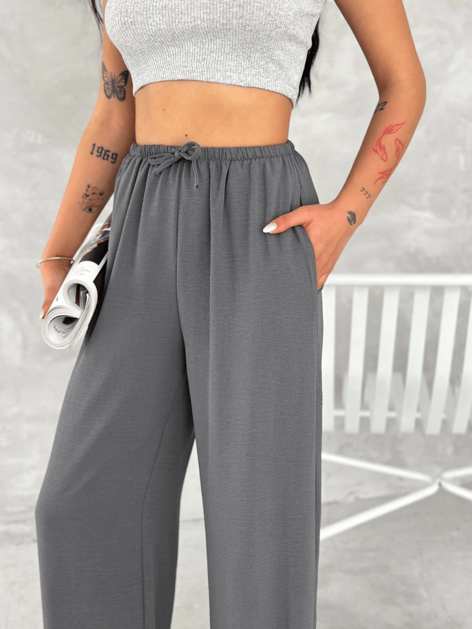 Kadın Ayrobin Oversize Kadın Pantolon - Füme
