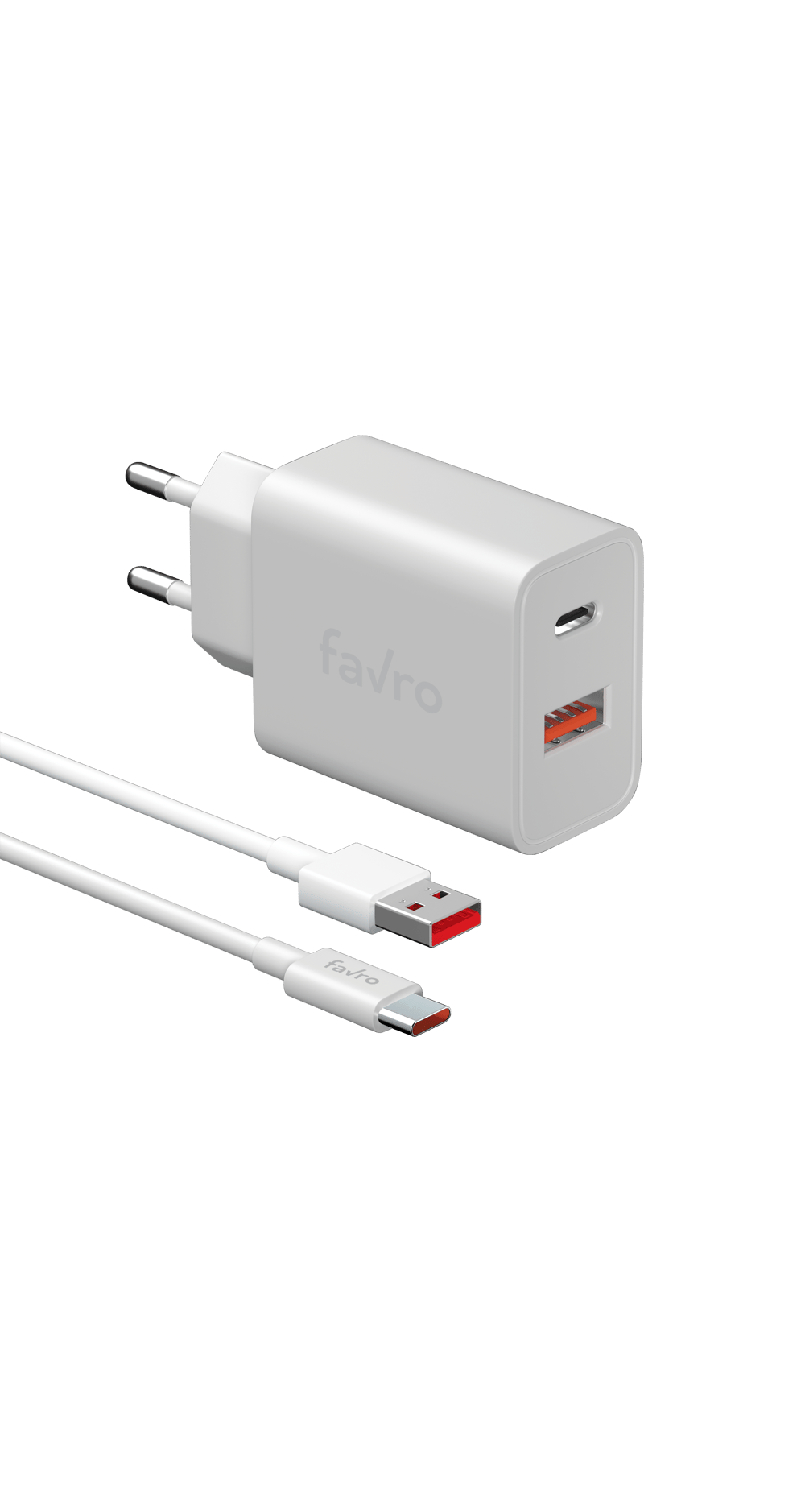Favro 20W USB-C + USB-A PD Hızlı Şarj Adaptörü + USB-A to Type-C Şarj Kablosu