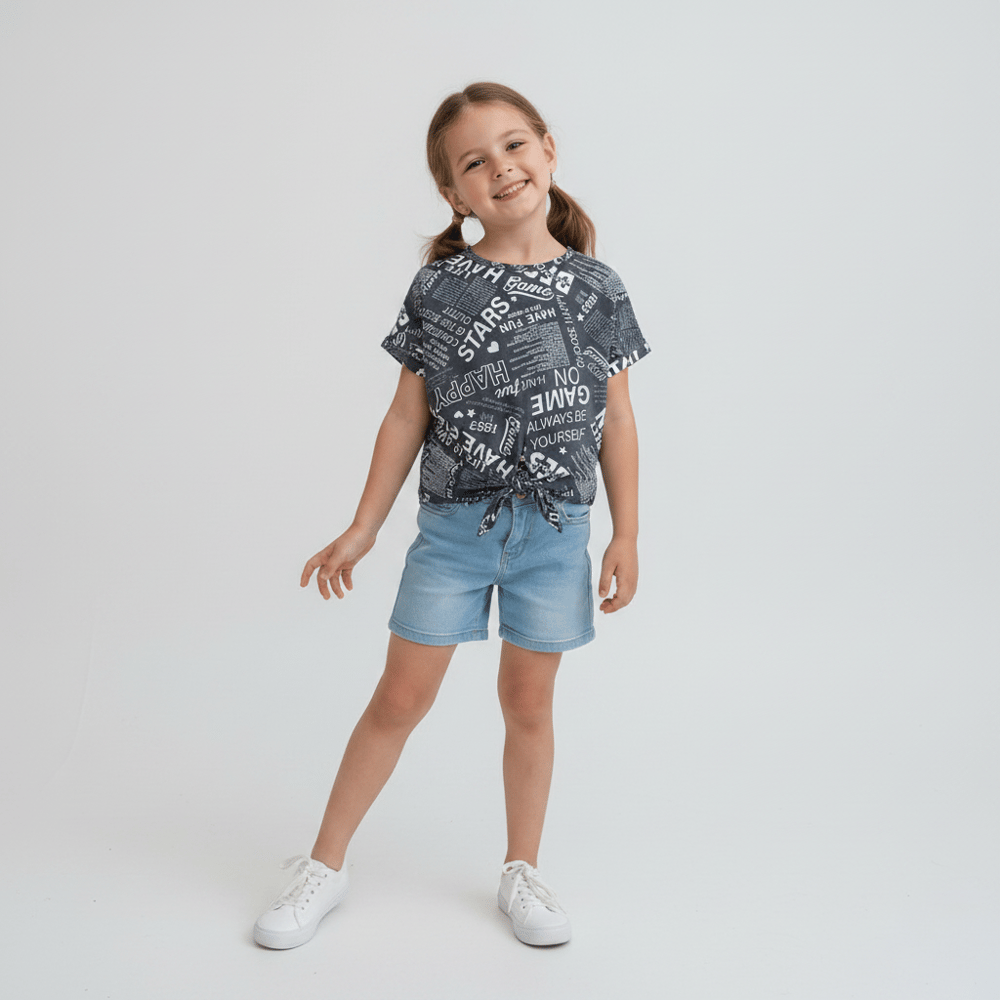 Çocuk Bağlama Detaylı Crop Tshirt CB1021