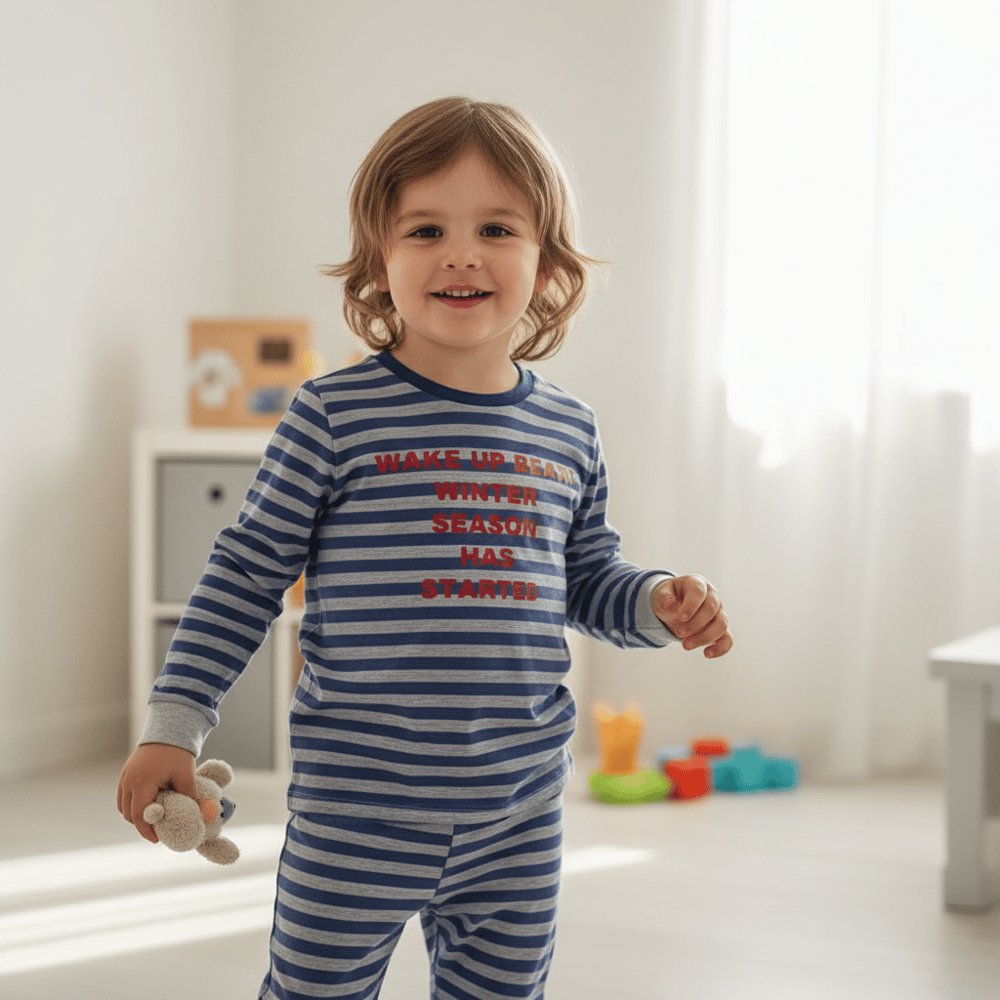 Çocuk Baskılı Çizgili Mavi Renk 2'li Takım CB1065