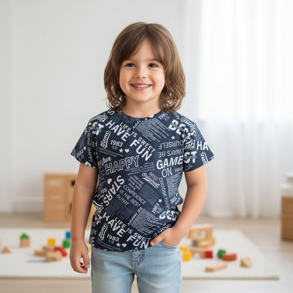 Çocuk Siyah Baskılı Tshirt CB1022