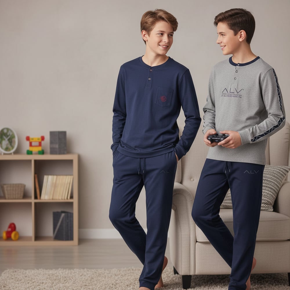 Genç Erkek Pamuklu 2 Adet 2'li Pijama Takımı BB2485