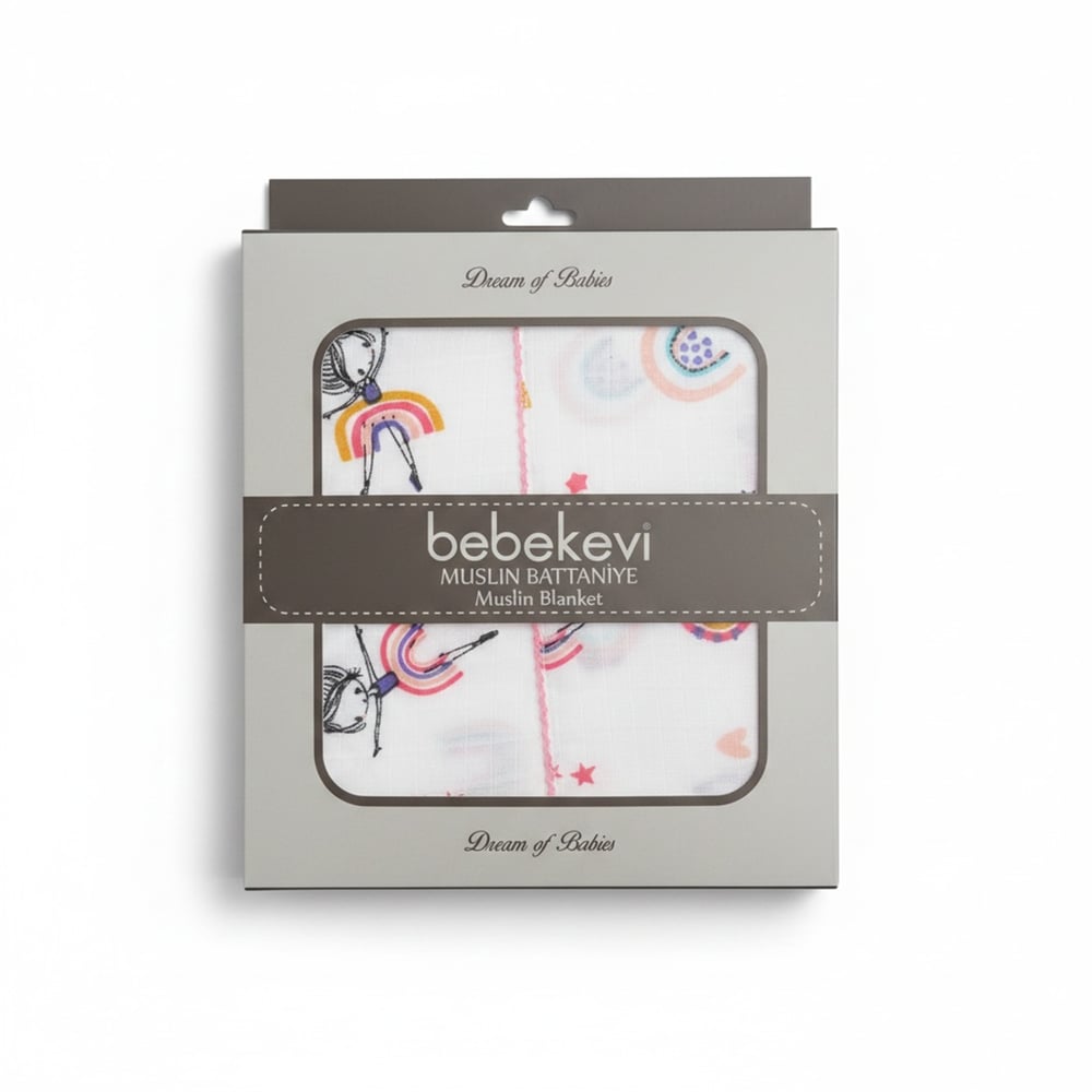 Bebekevi Kız Çocuk Desen Müslin Battaniye Ekru
