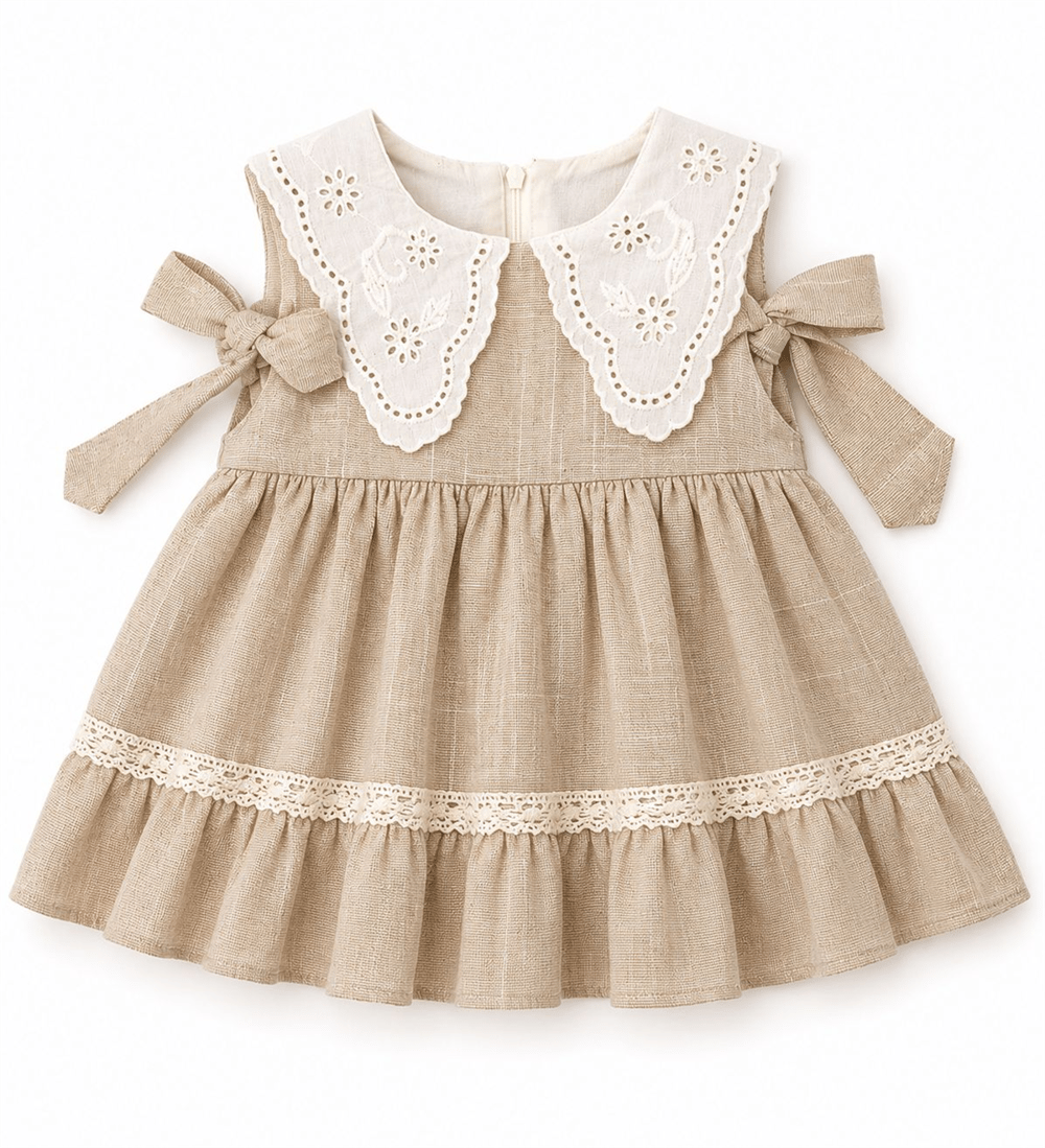 Wondress Yakalı Keten Elbise Bej