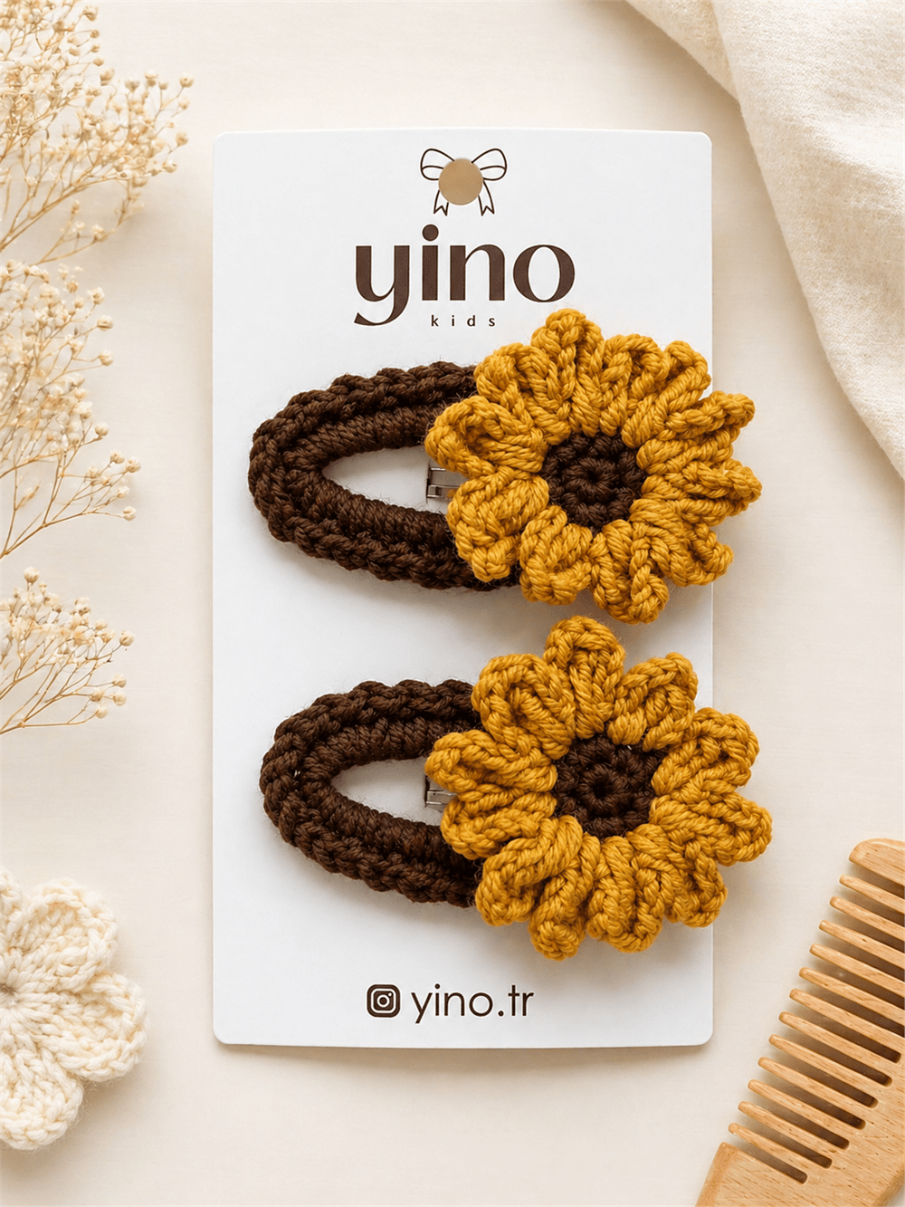 Yino Amigurumi Ayçiçek Toka Kahve