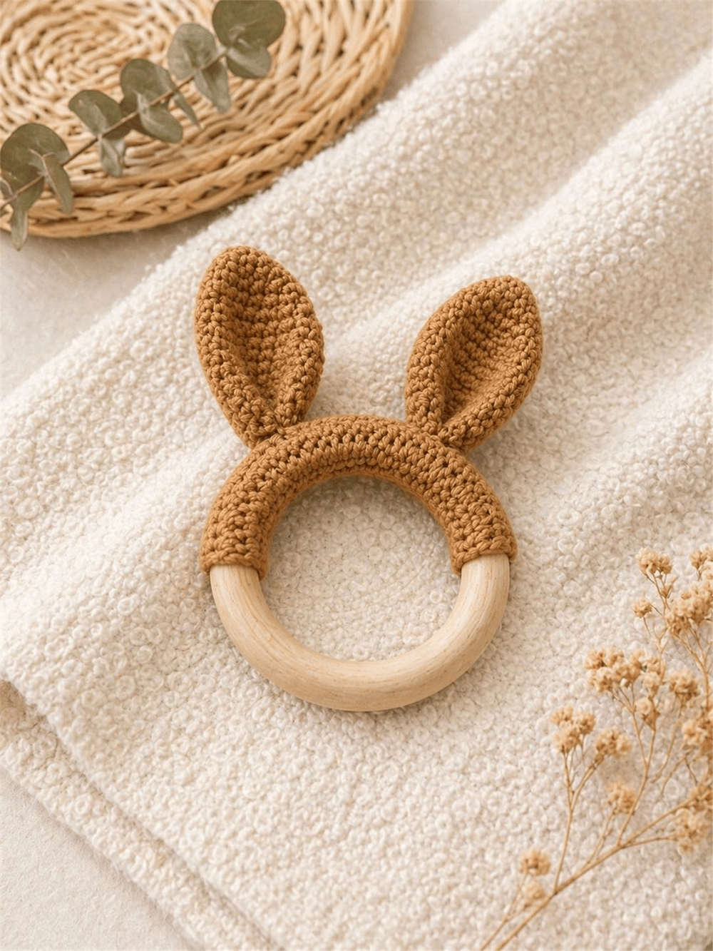 Yino Amigurumi Tavşan Ahşap Diş Kaşıyıcı Kahverengi