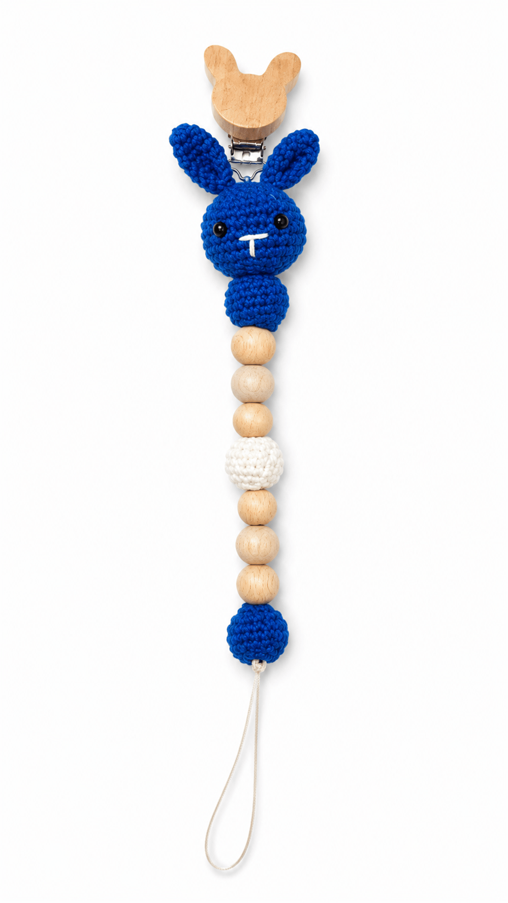 Yino Amigurumi Tavşan Ahşap Emzik Askısı Mavi
