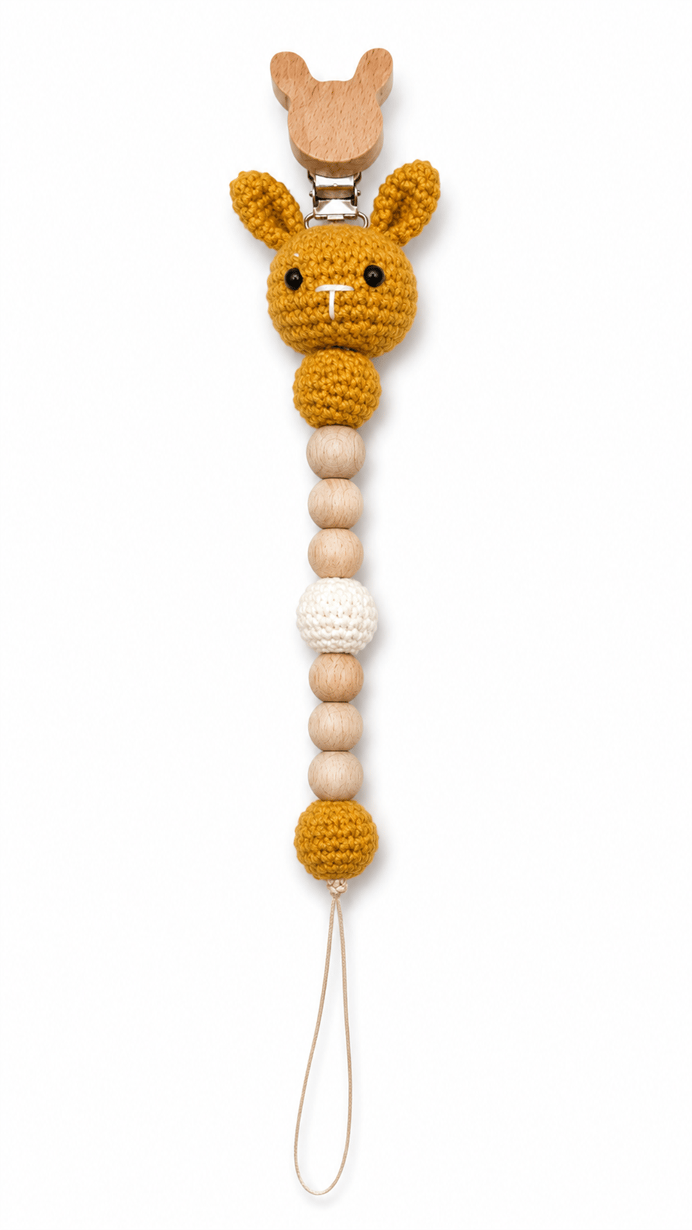 Yino Amigurumi Tavşan Ahşap Emzik Askısı Hardal