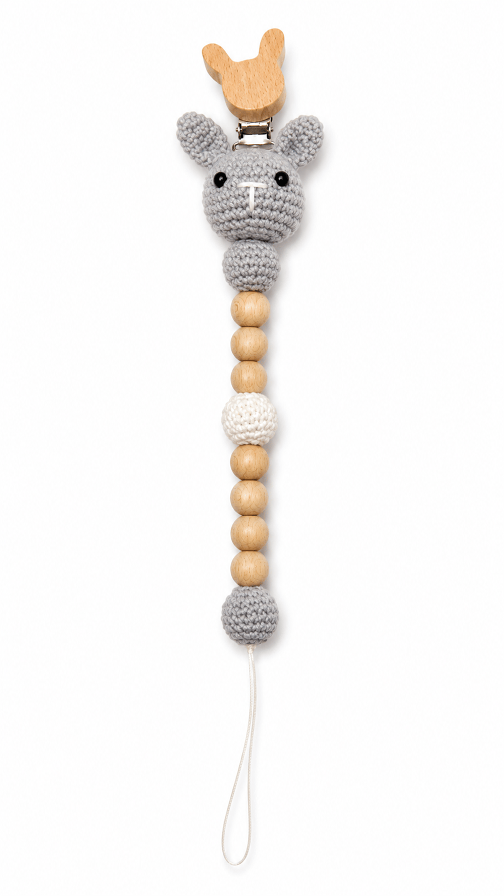 Yino Amigurumi Tavşan Ahşap Emzik Askısı Gri