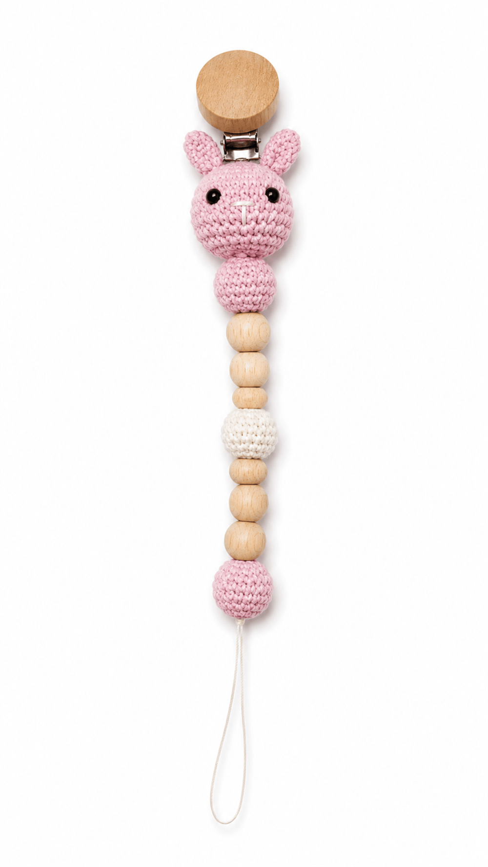 Yino Amigurumi Tavşan Ahşap Emzik Askısı Pembe