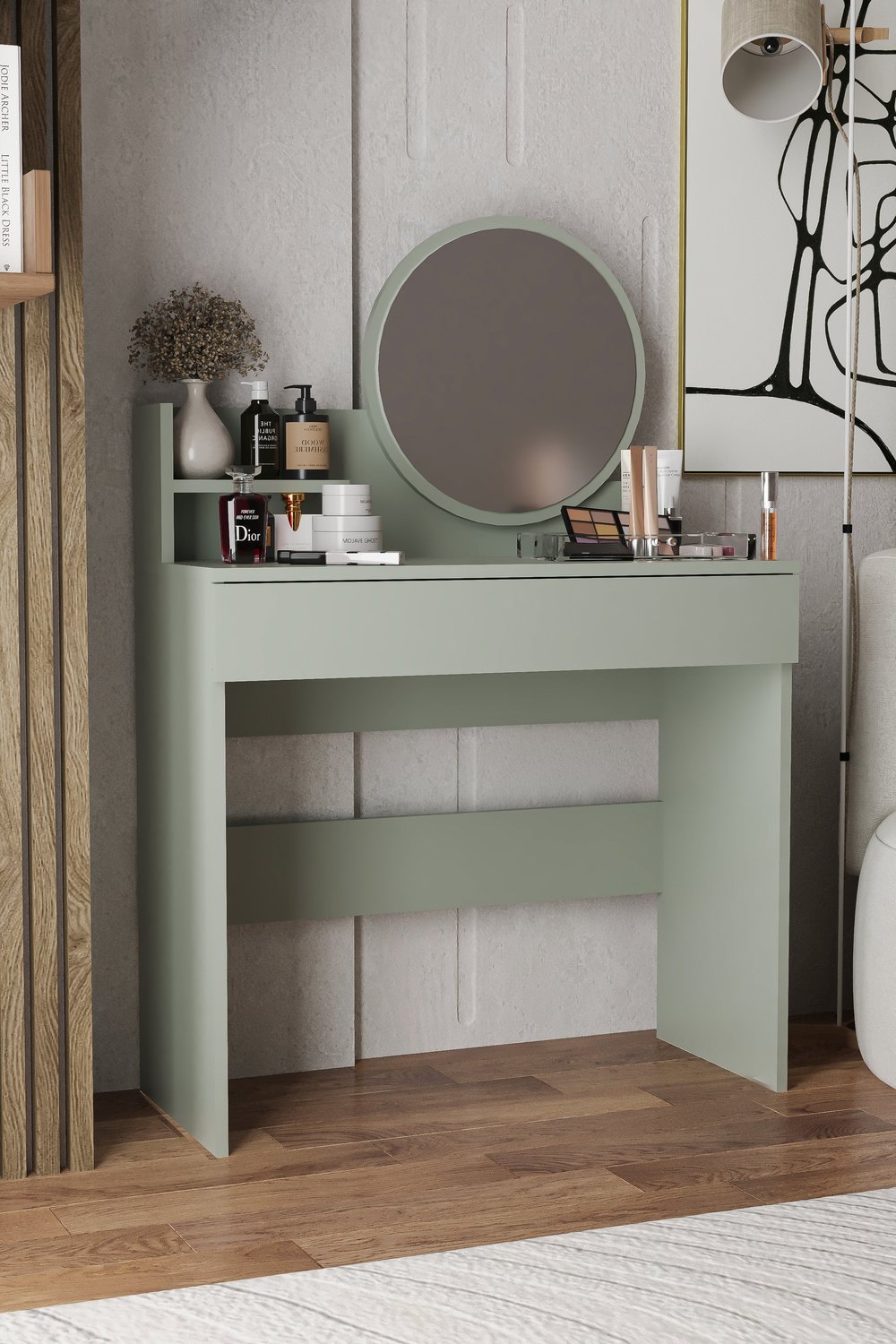 HARMONY MİNİ MAKYAJ MASASI YEŞİL YUVARLAK AYNA