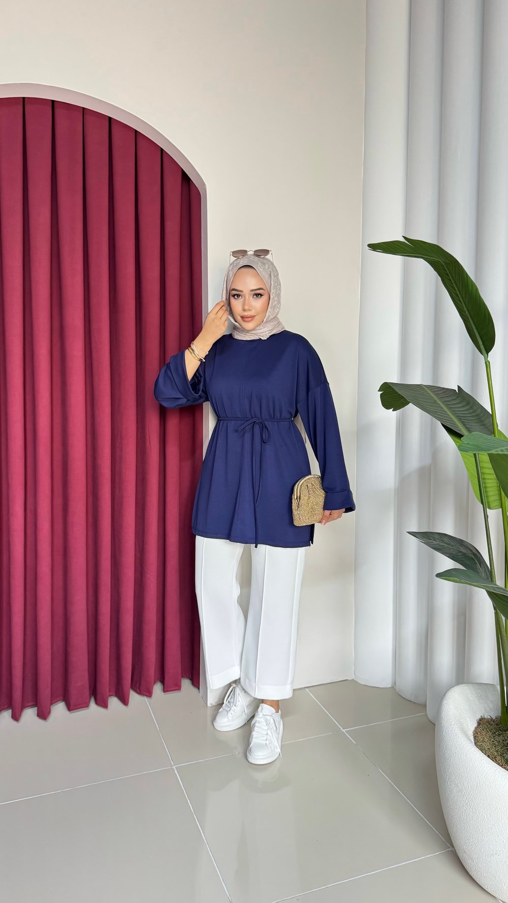 Bel Bağlamalı Oysh Tunik | Lacivert