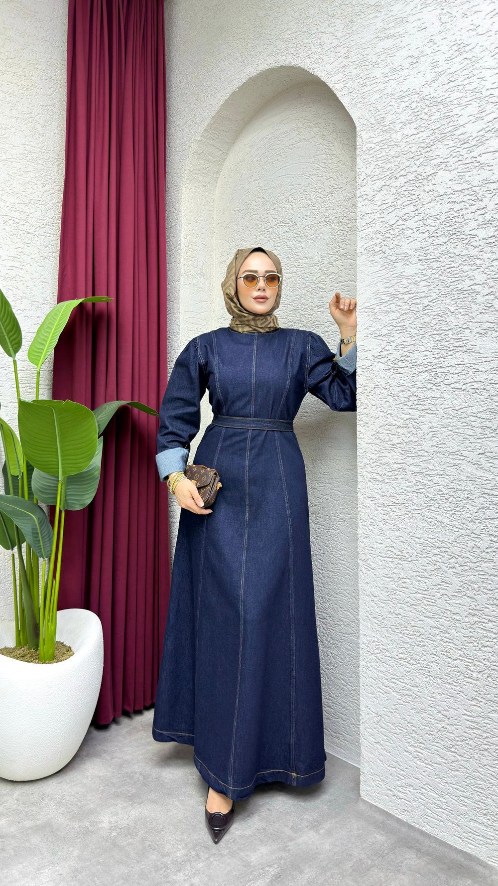 Denim Elbise | Koyu Kot