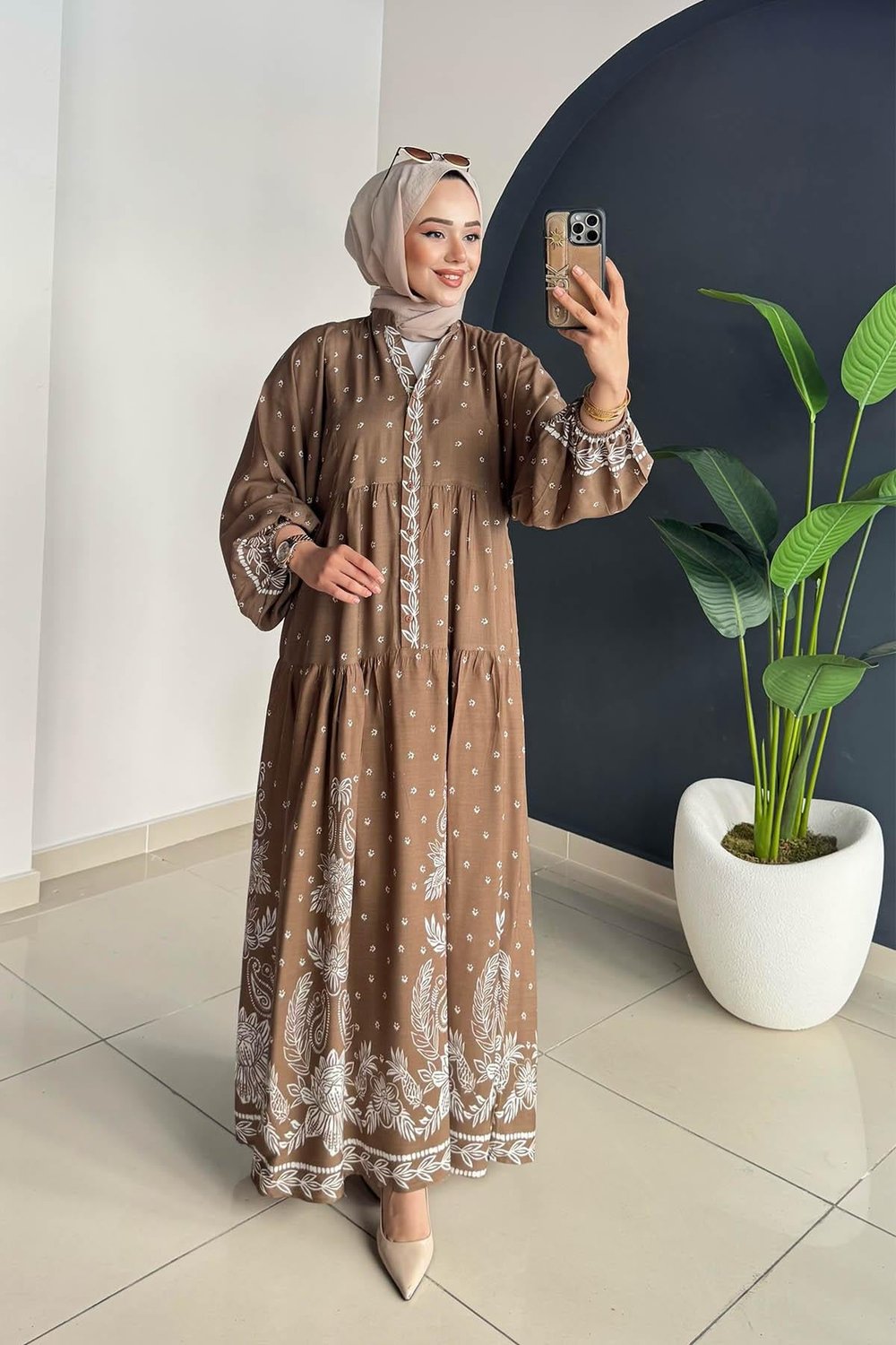 Desenli Elbise | Kahve