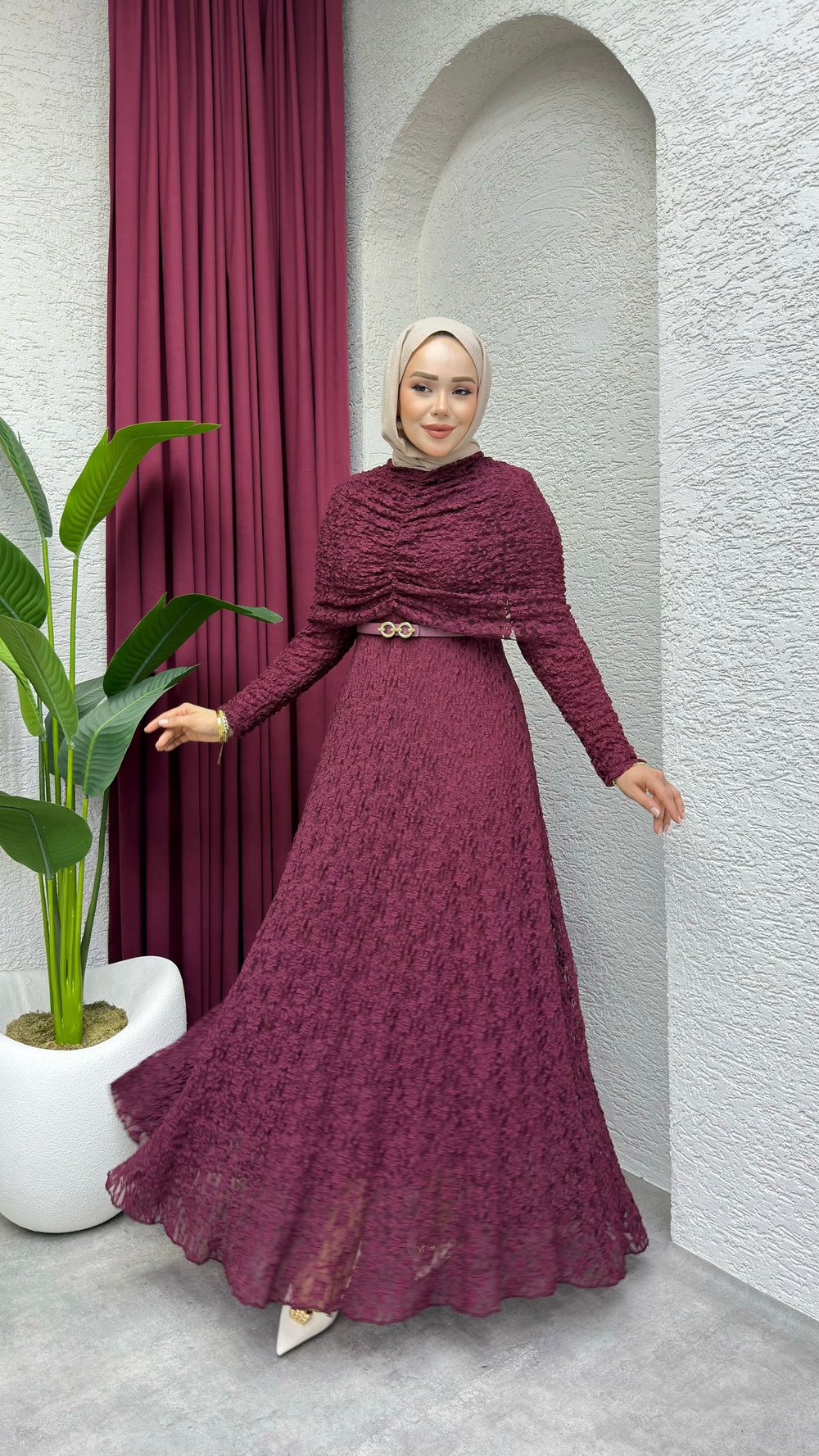 Nora Dantel Elbise | Bordo