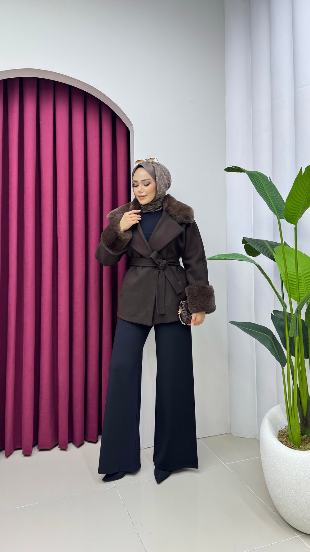 Premium Kürk Detaylı Kaban-Ceket | Kahverengi
