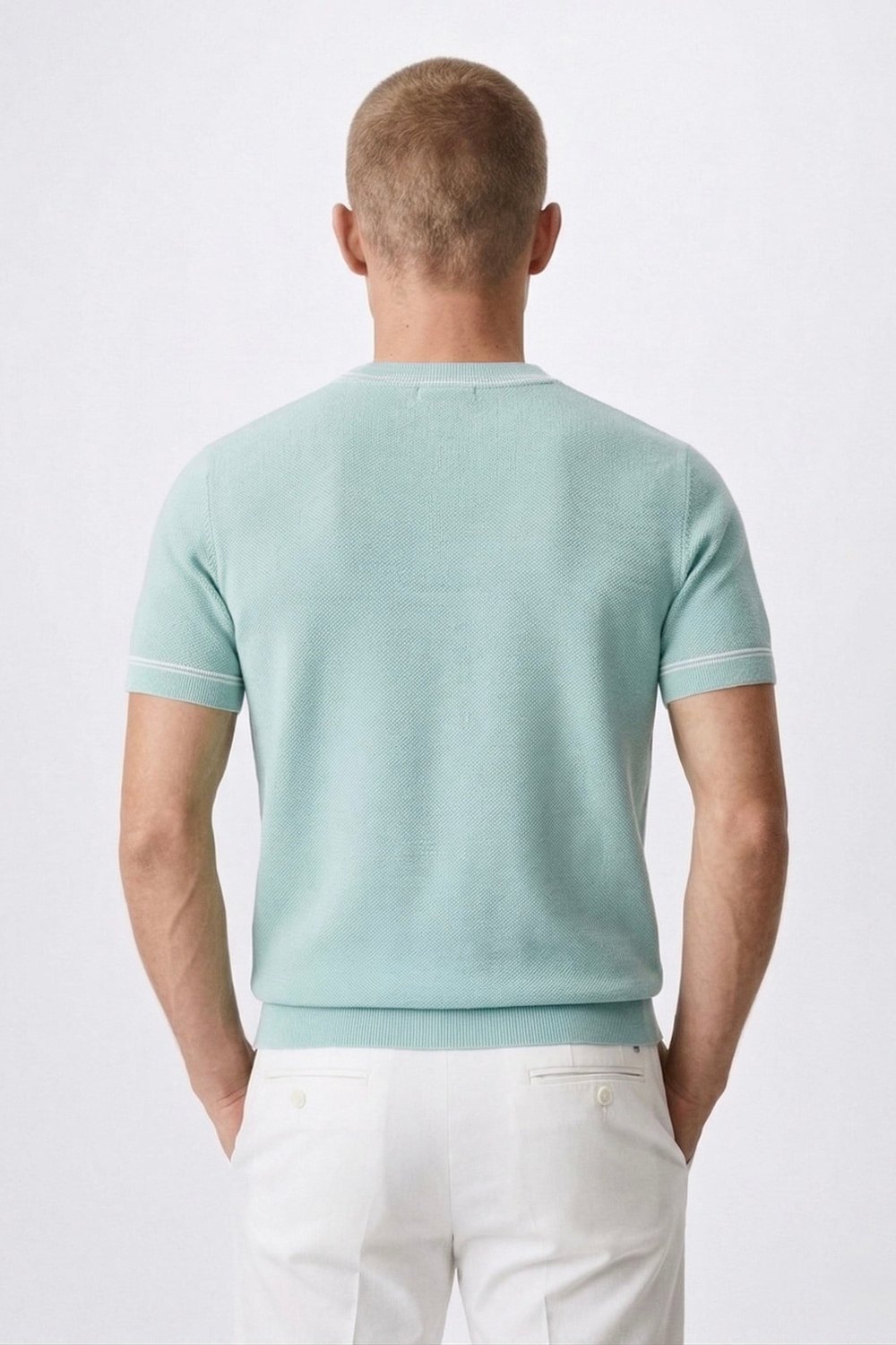 Classic Fit Kısa Kollu Bisiklet Yaka Triko Mint
