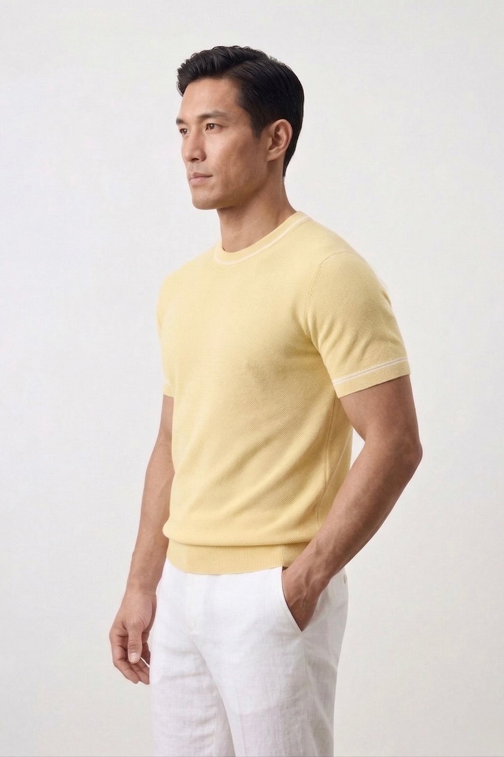Classic Fit Kısa Kollu Bisiklet Yaka Triko Limon