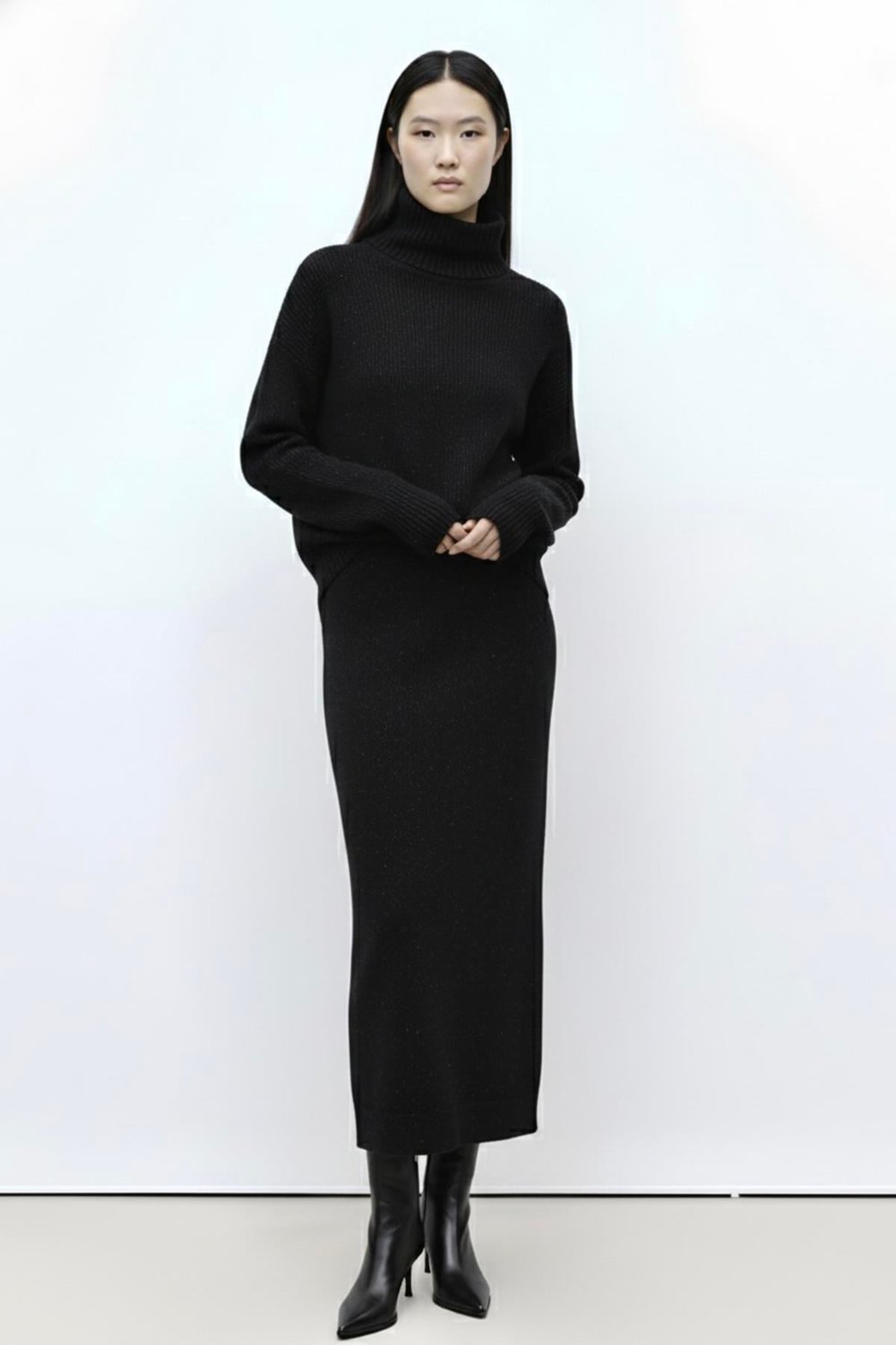 Simli Oversize Triko Kazak Siyah