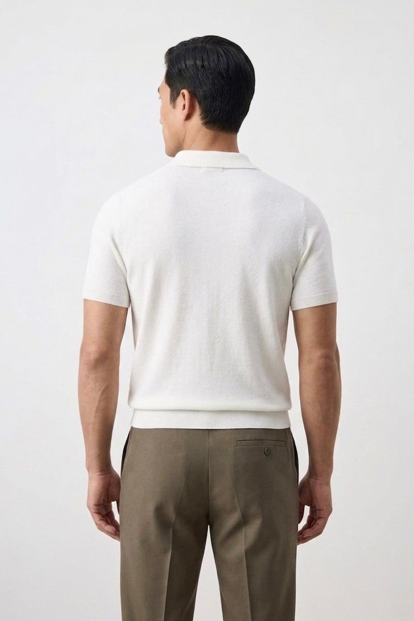 Polo Yaka Rayon Triko Kazak Beyaz