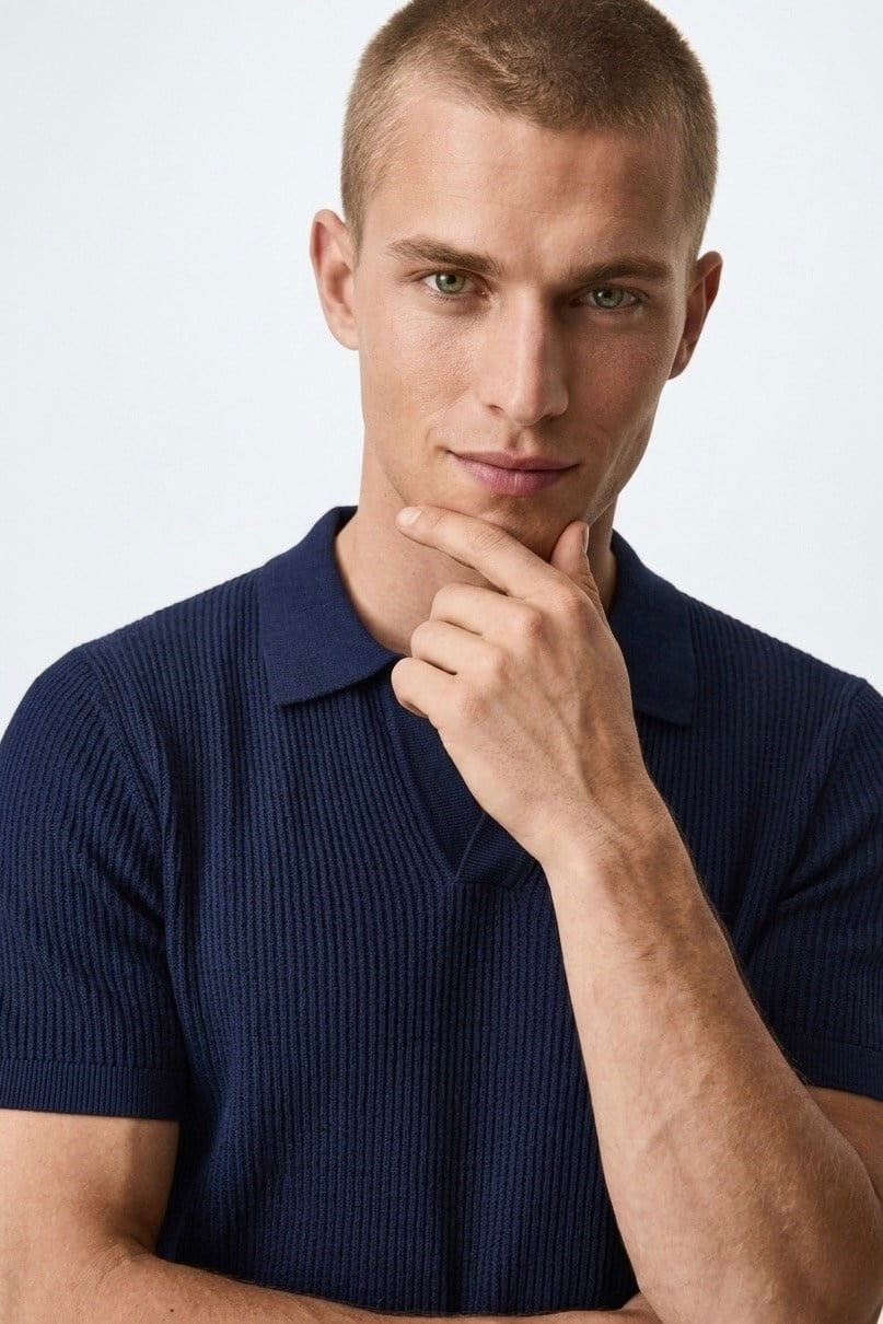 Polo Yaka Regular Fit Triko Lacivert