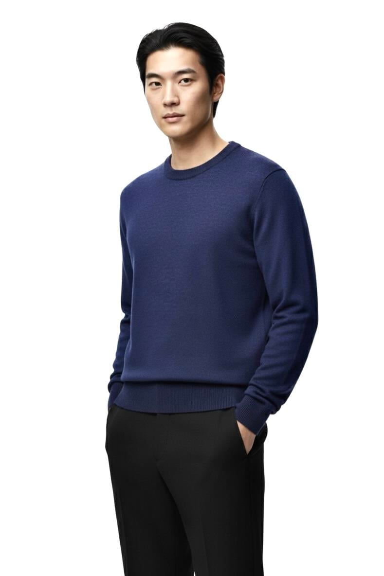 Regular Fit Bisiklet Yaka Triko Kazak İndigo