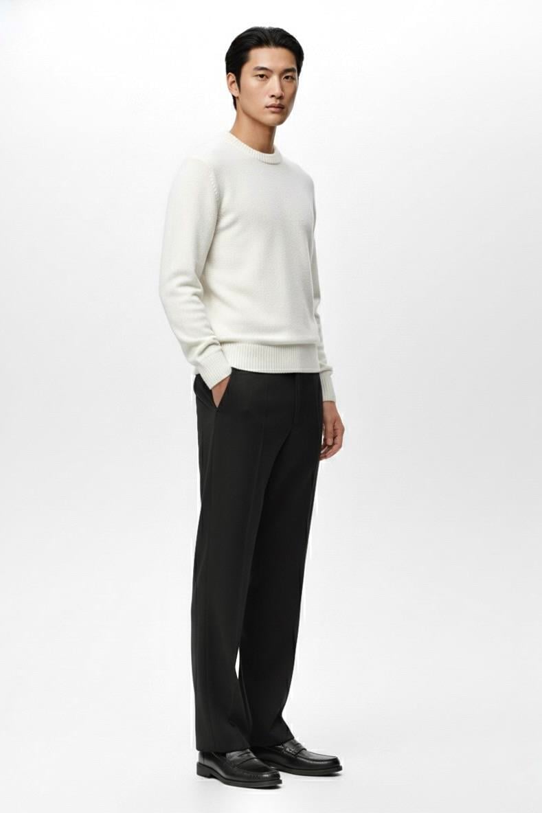 Regular Fit Bisiklet Yaka Triko Kazak Ekru