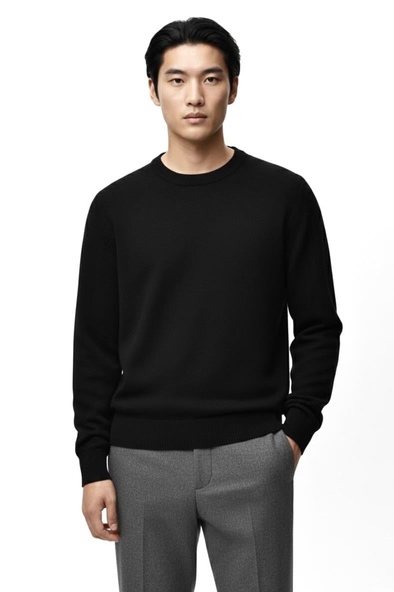 Regular Fit Bisiklet Yaka Triko Kazak Siyah