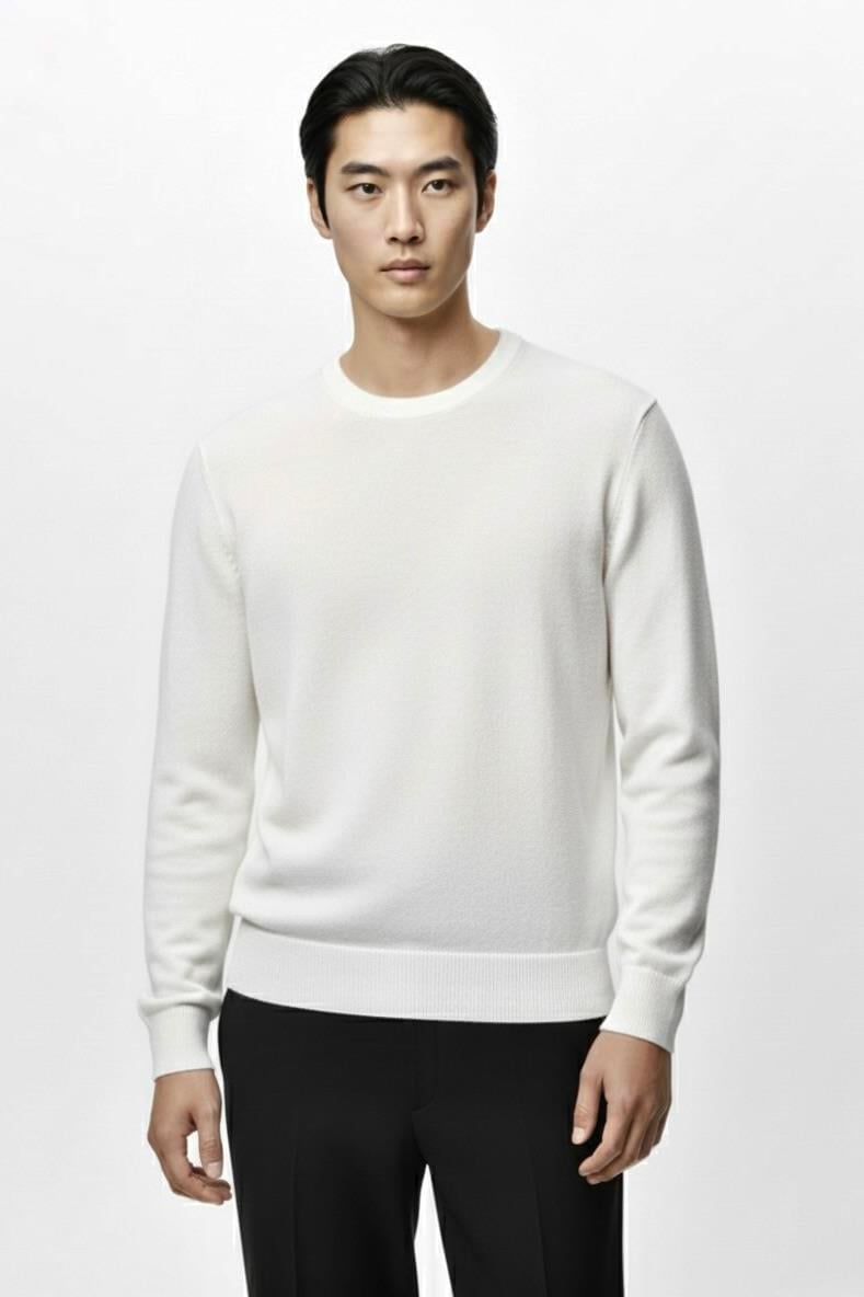 Regular Fit Bisiklet Yaka Triko Kazak Ekru