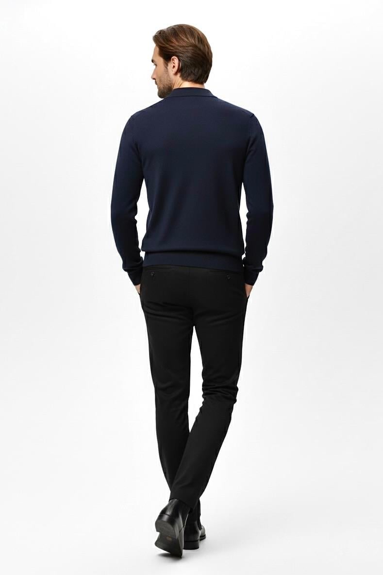 Regular Fit Polo Yaka Triko Kazak Lacivert