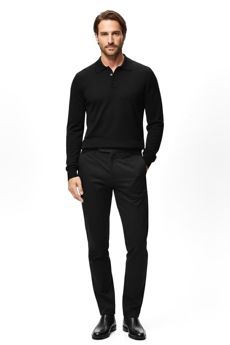 Regular Fit Polo Yaka Triko Kazak Siyah