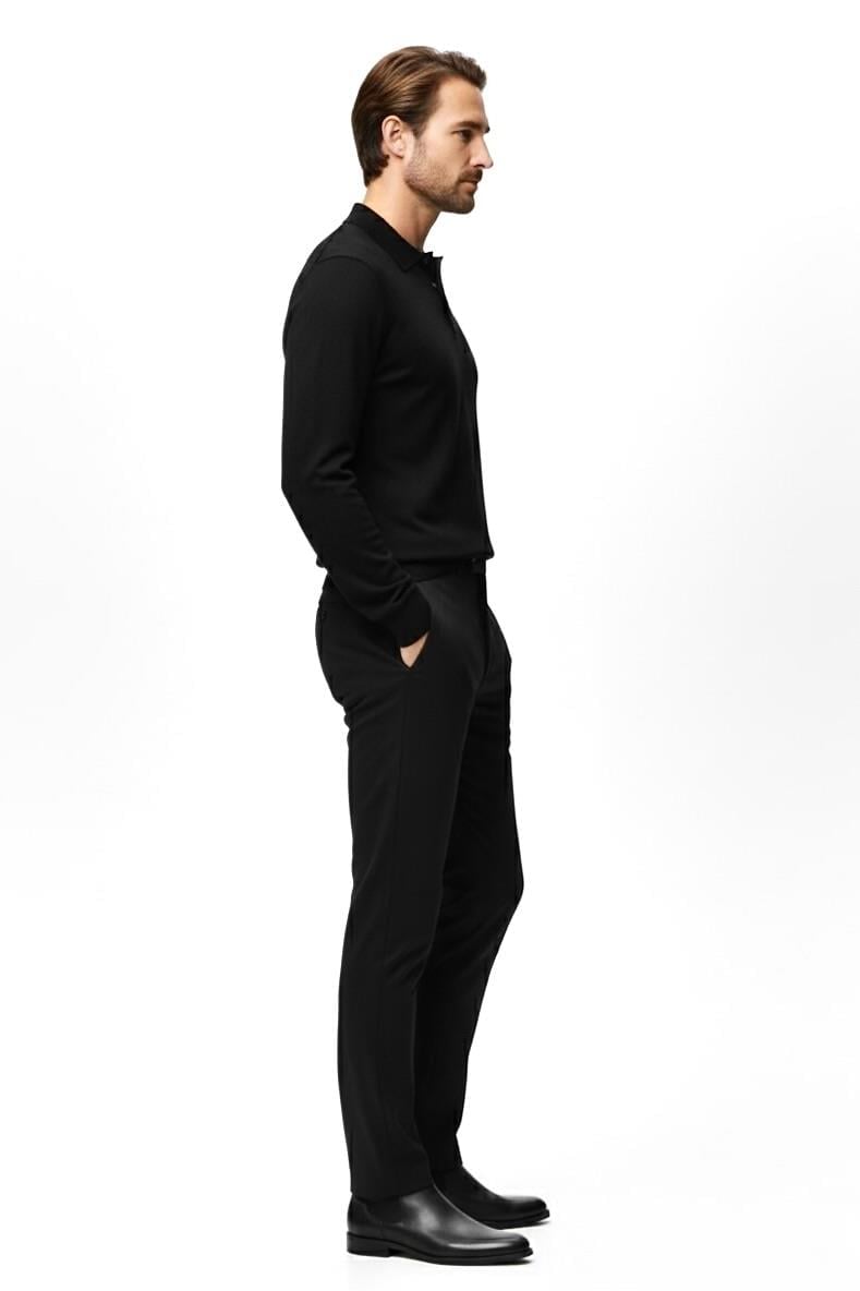 Regular Fit Polo Yaka Triko Kazak Siyah
