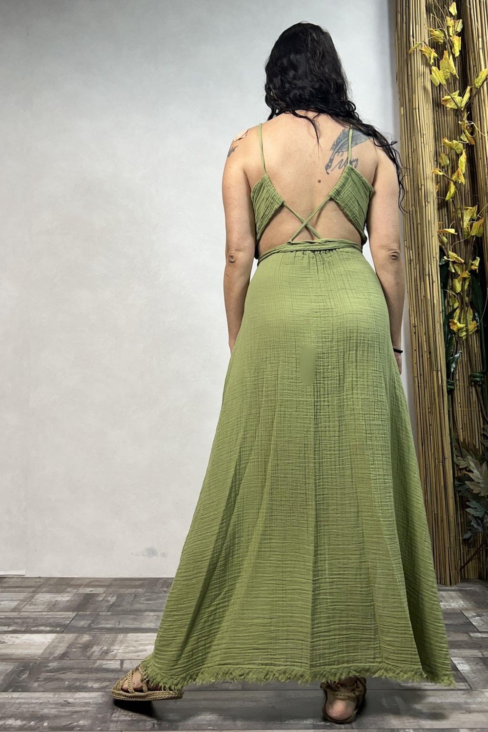 Adonis Müslin Elbise Sage Green  - Yeşil