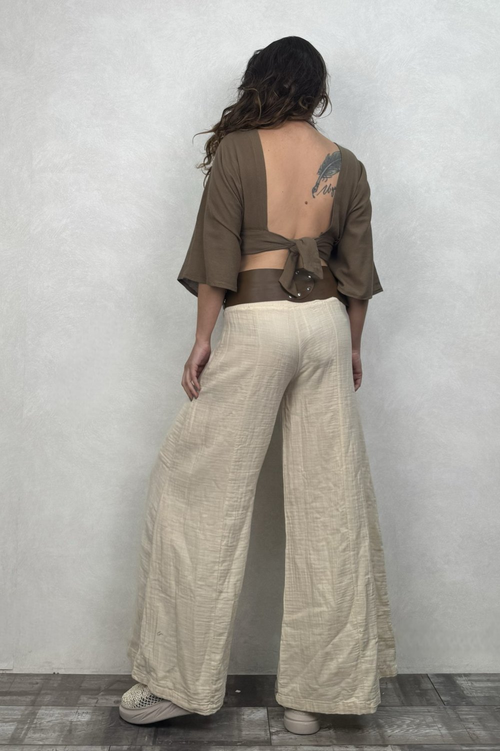 Aris Nature Müslin Crop Bluz Neutral Brown -Doğal Kahve