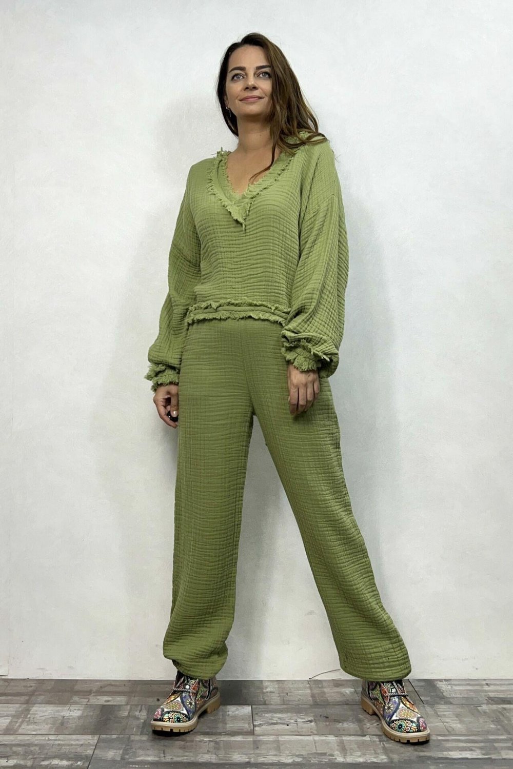 Arwen Müslin Bluz Sage Green - Yeşil
