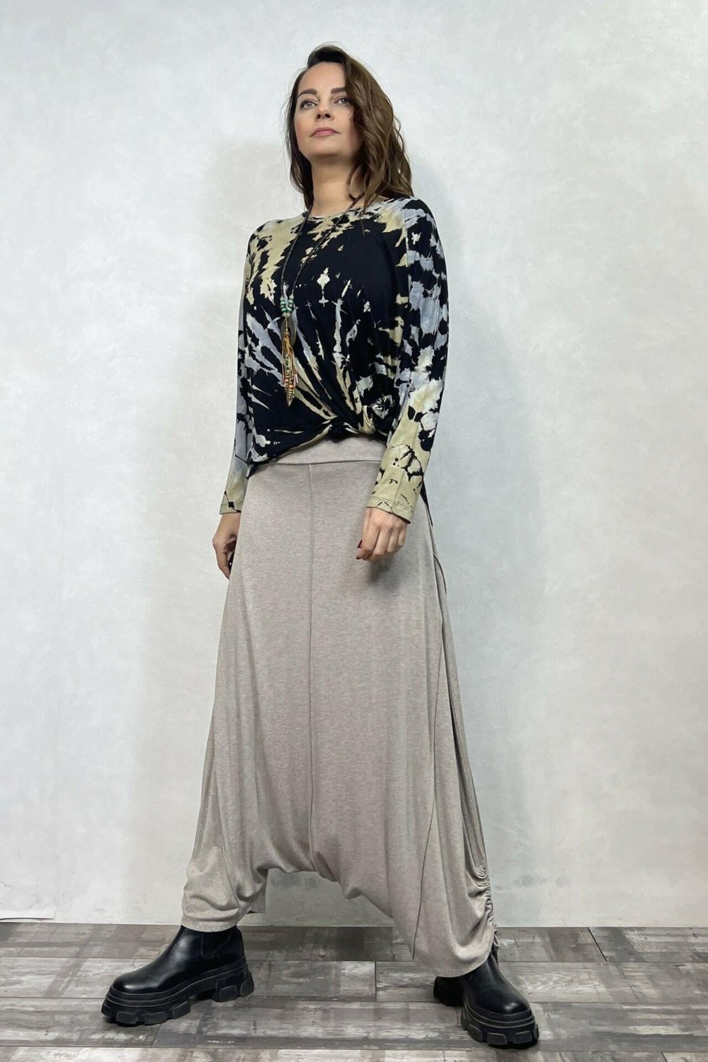 Asimetrik Bluz - Siyah Camel Batik