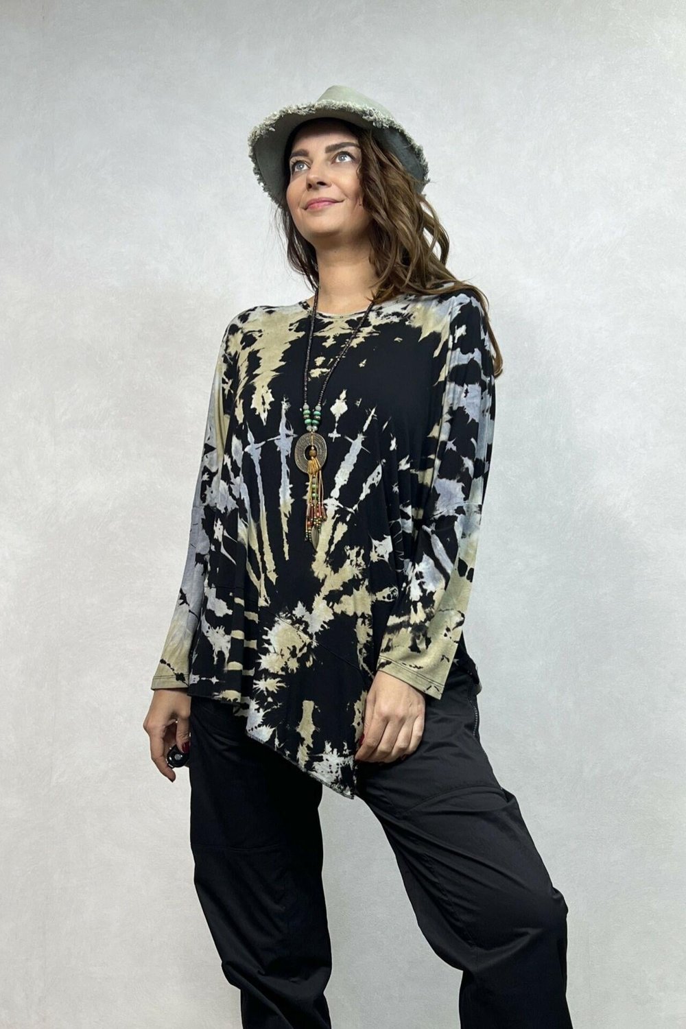 Asimetrik Bluz - Siyah Camel Batik