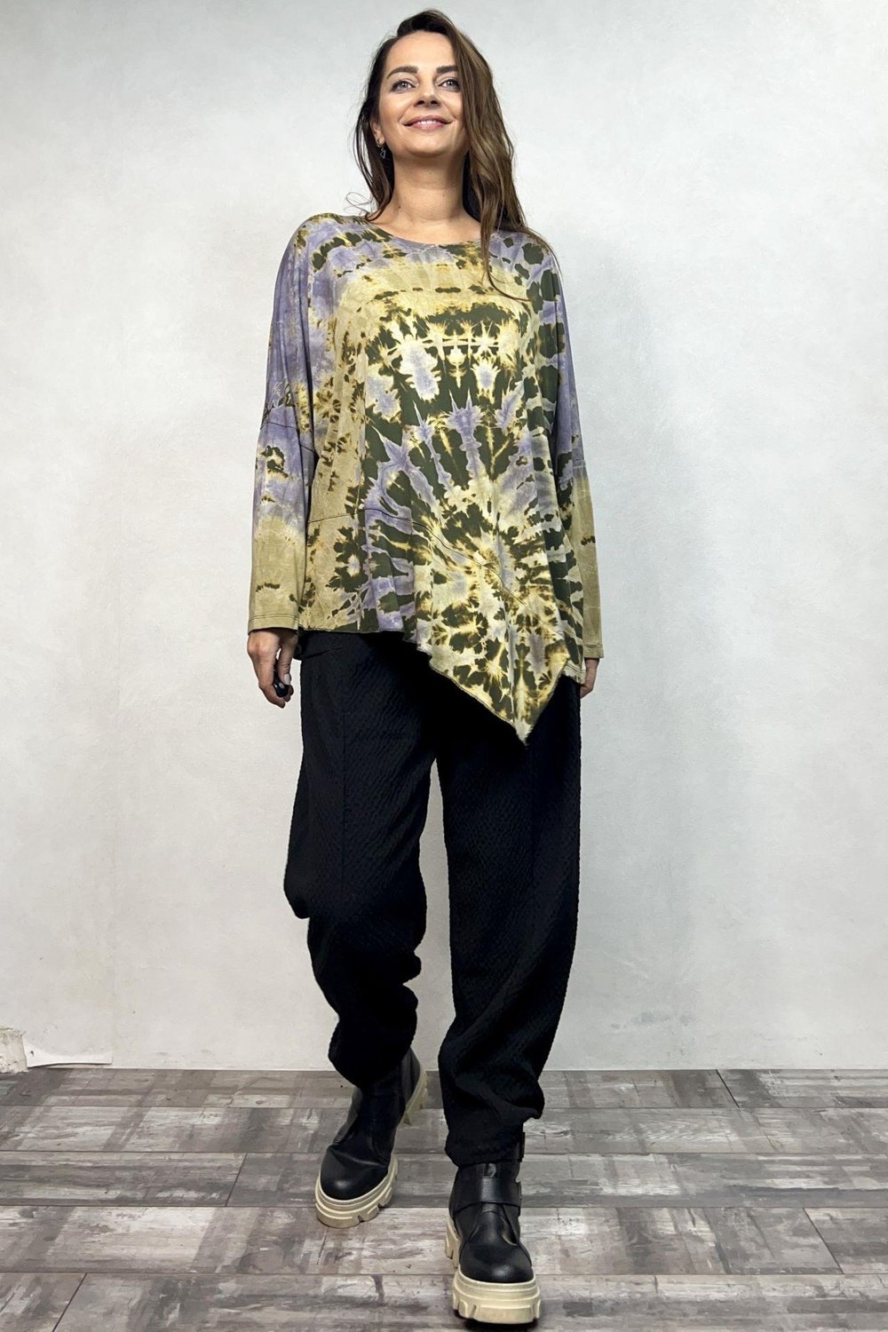 Asimetrik Bluz - Yeşil Batik