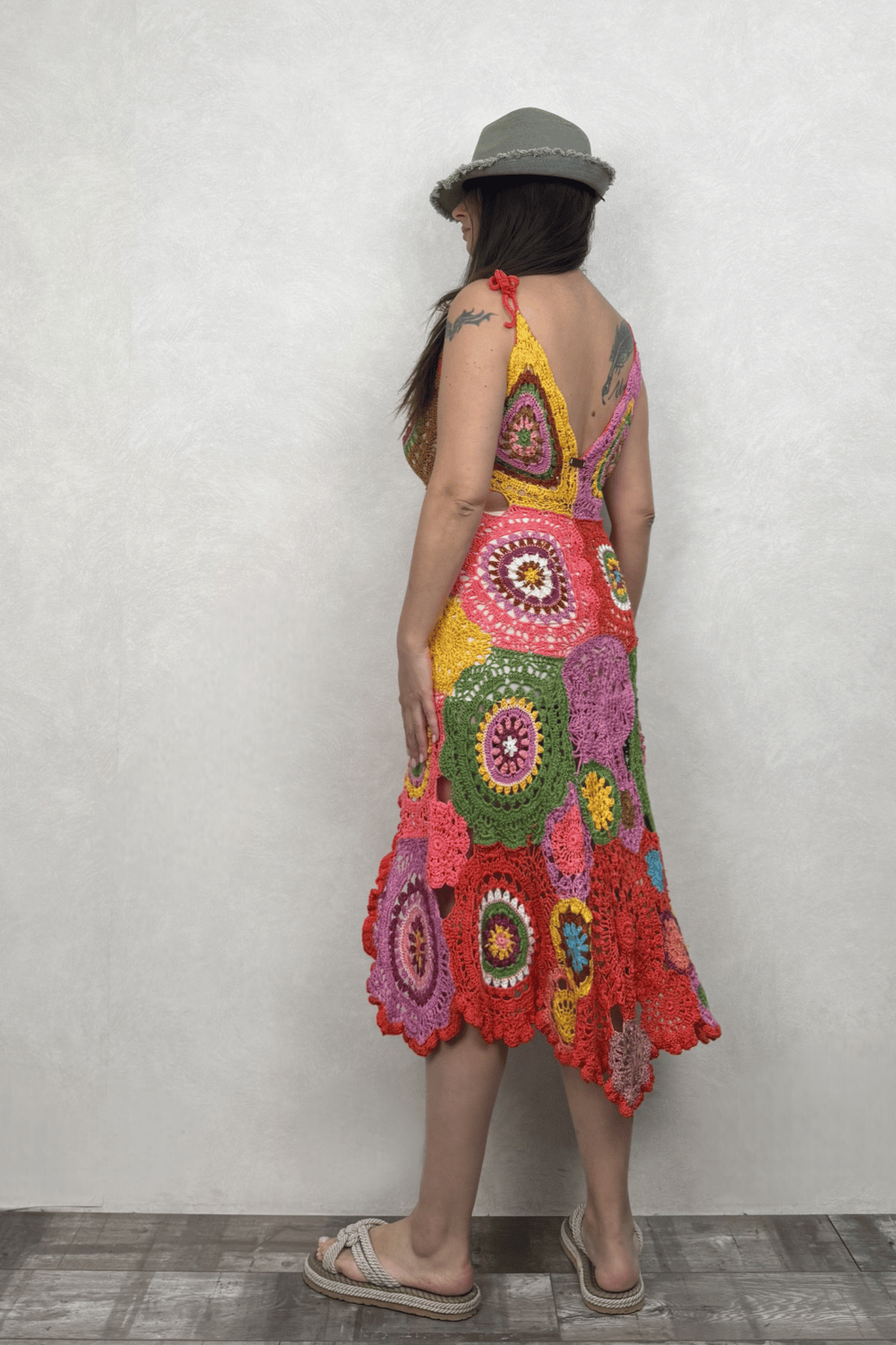 Asimetrik Hand Made Motif Elbise - Çok Renkli