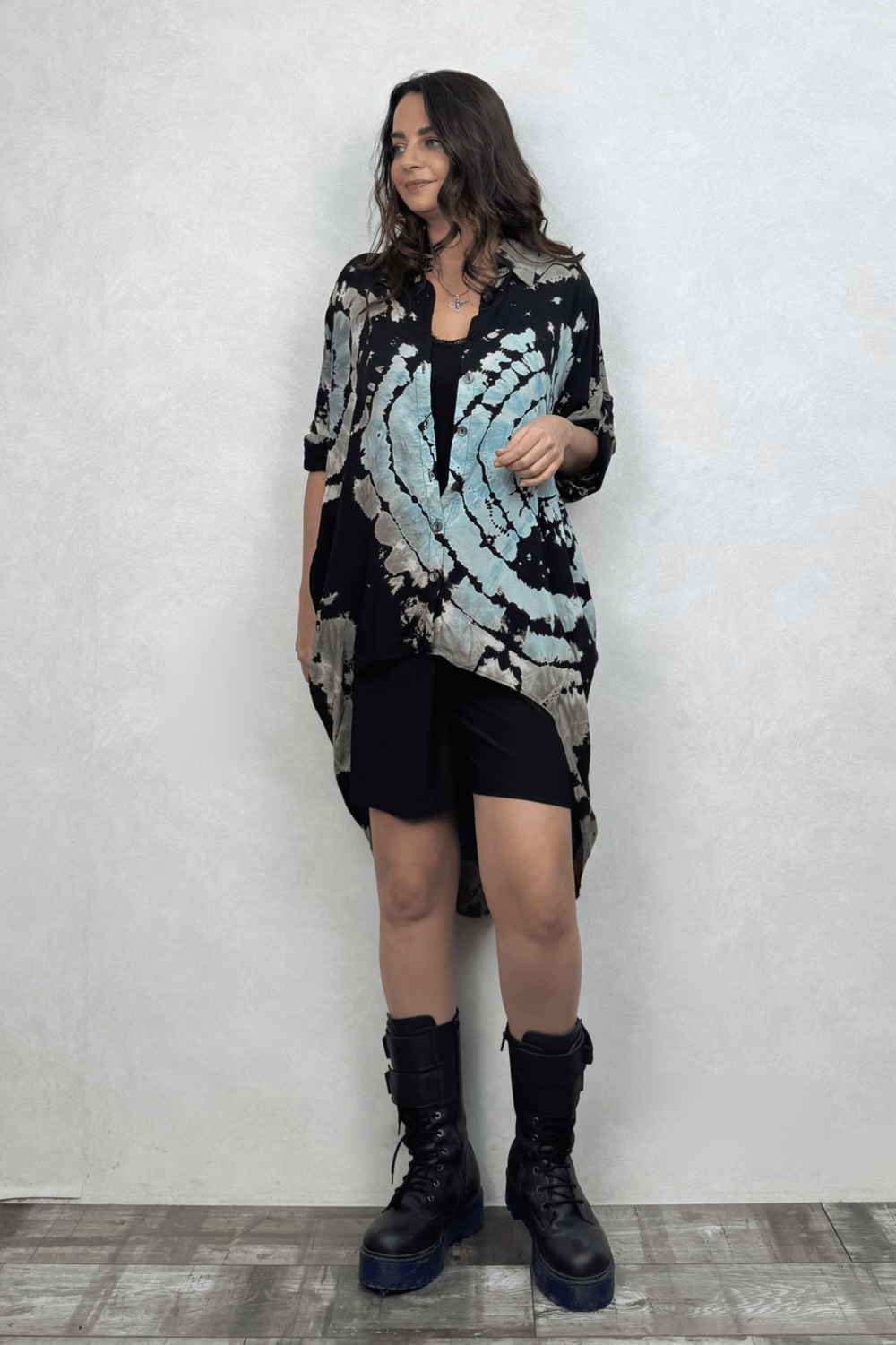 Asimetrik Tasarım Tunik Gömlek - Batik Siyah