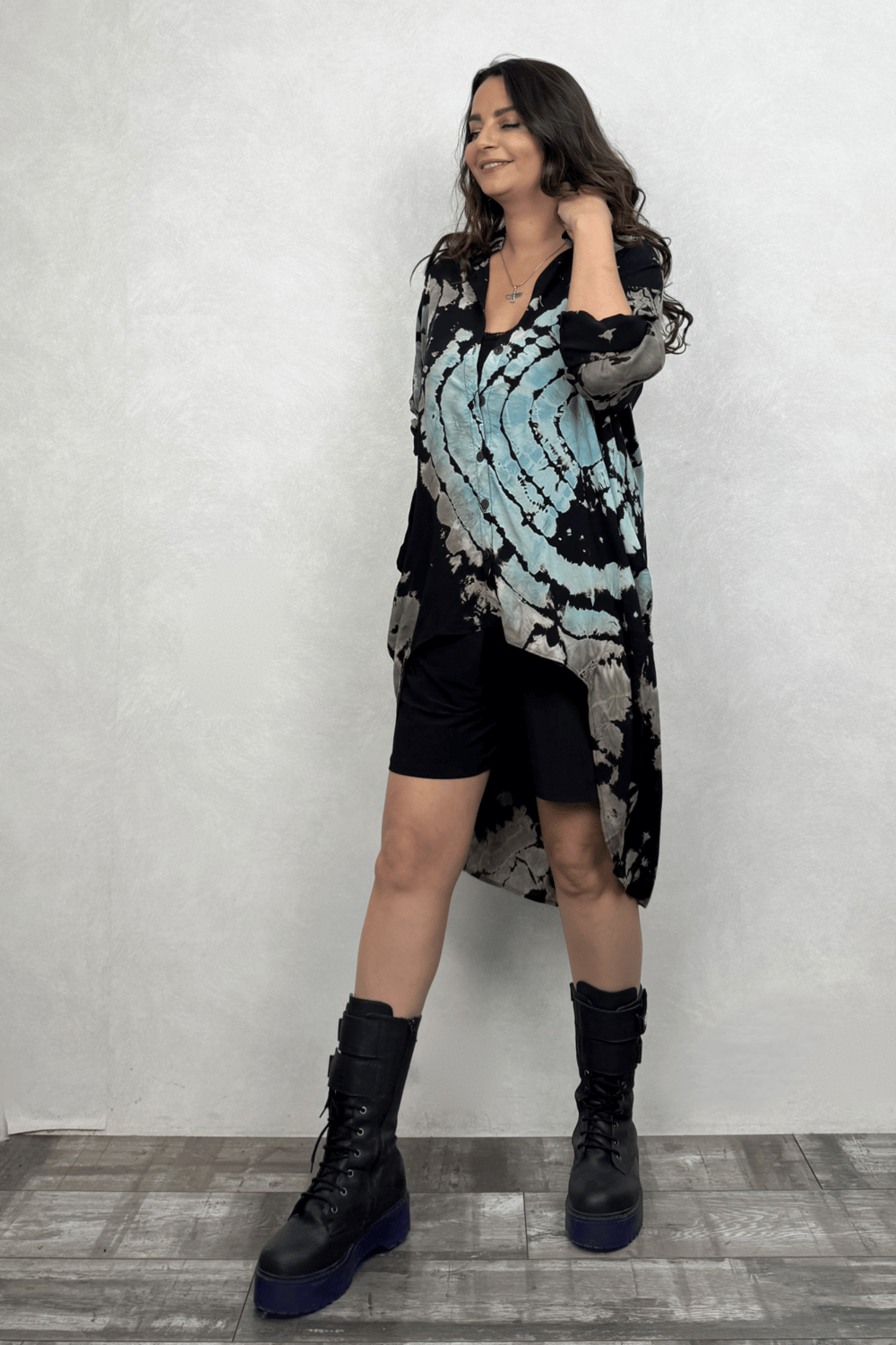 Asimetrik Tasarım Tunik Gömlek - Batik Siyah