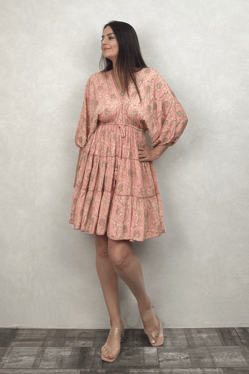 Azul Yarasa Kol Mini İpek Elbise - Toz Pembe Flor