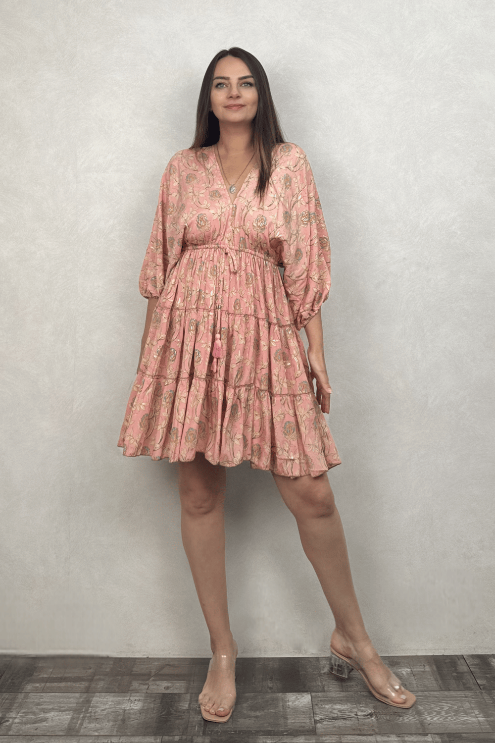 Azul Yarasa Kol Mini İpek Elbise - Toz Pembe Flor