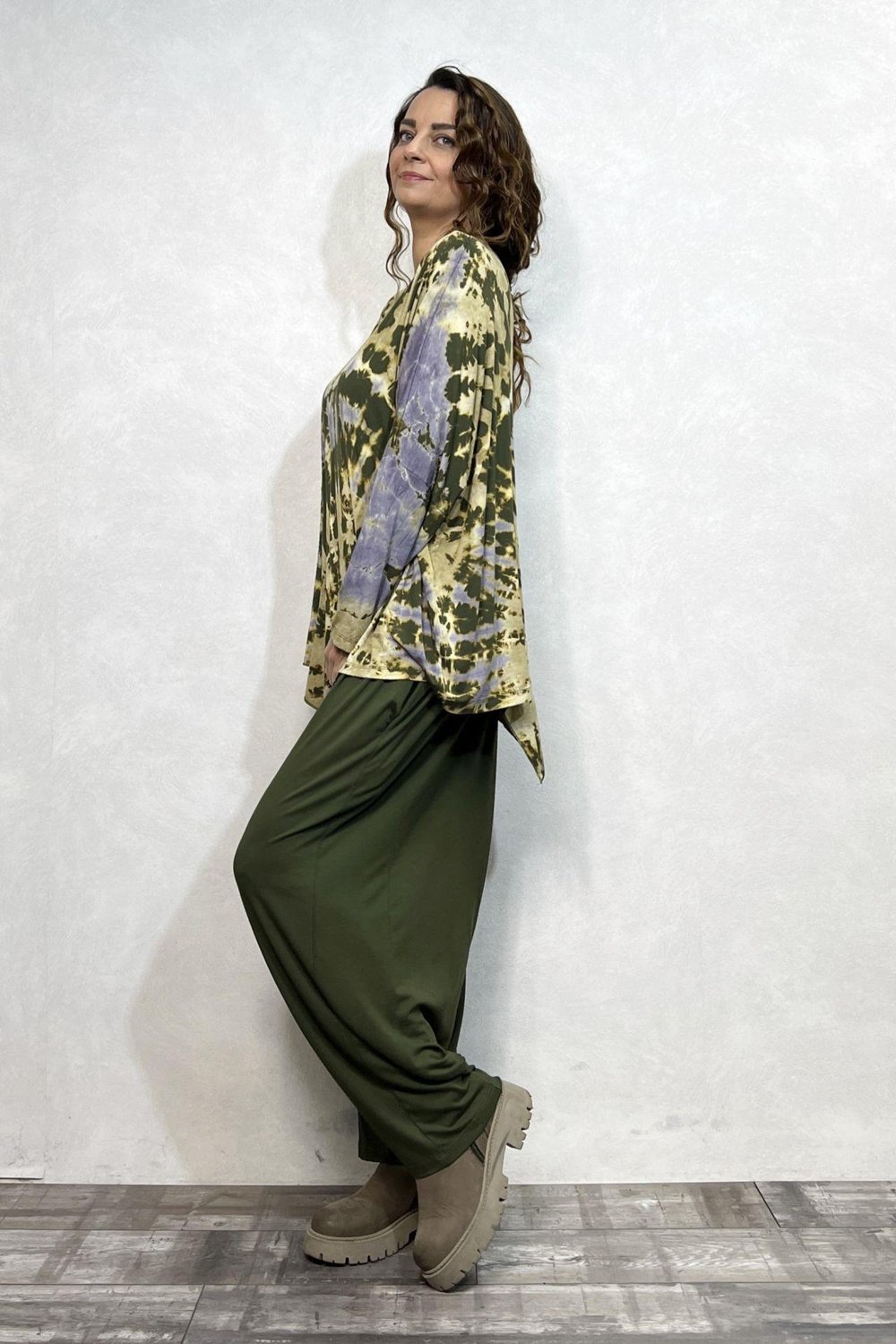 Batik Bluz Şalvar Kombin - Haki Yeşil Batik