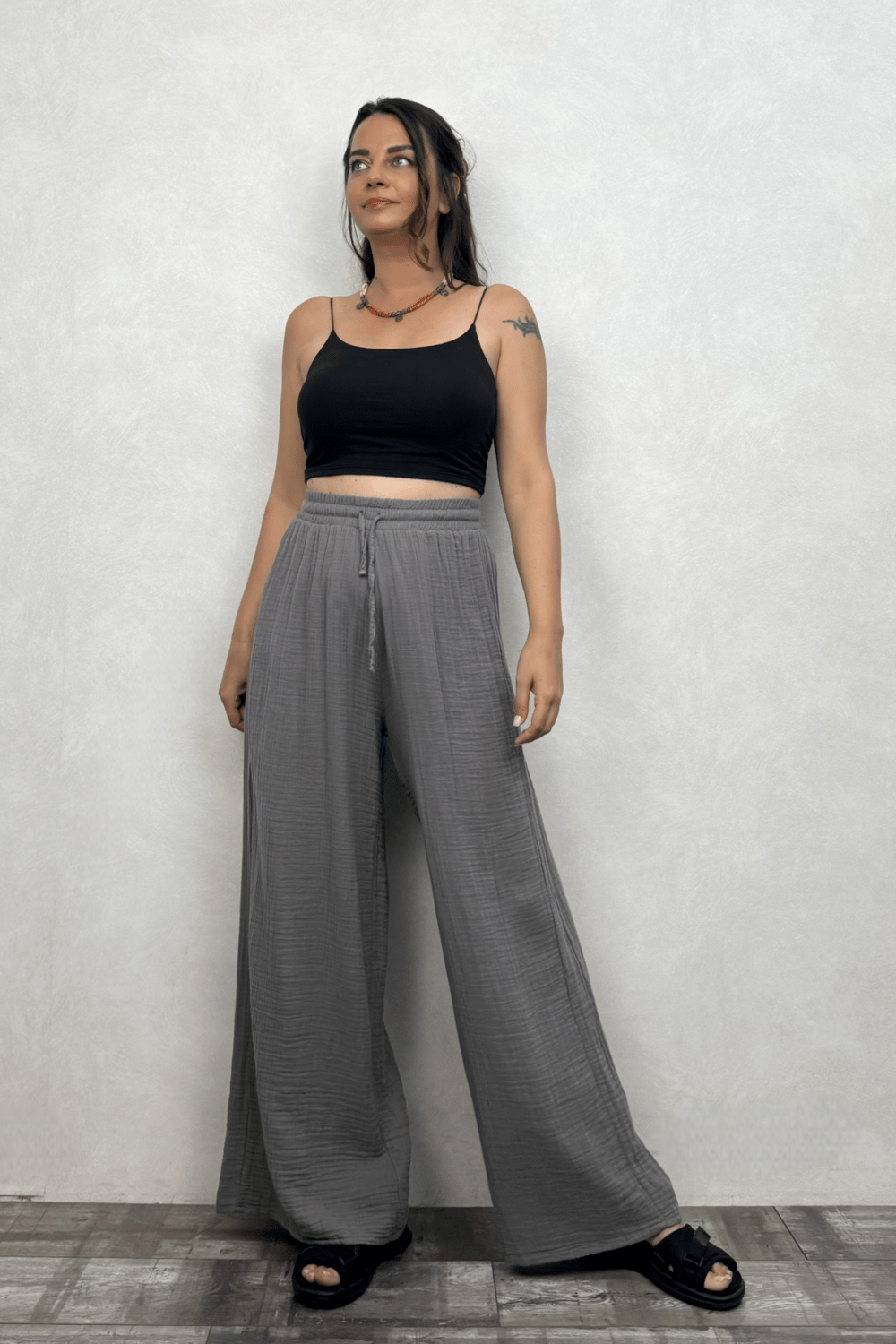Benedit Müslin Pantolon Dark Grey - Antrasit